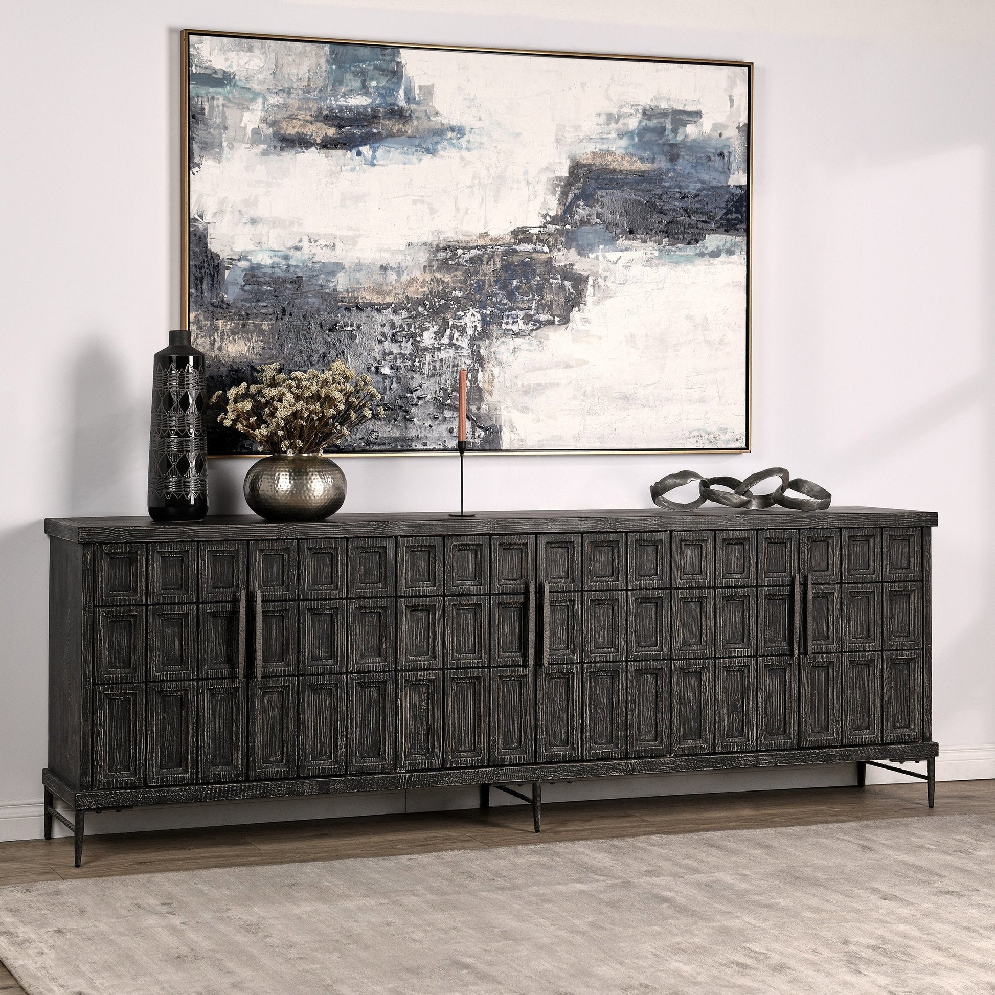 Willmark Timeworn Black 6 Door Cabinet - Ornate Home