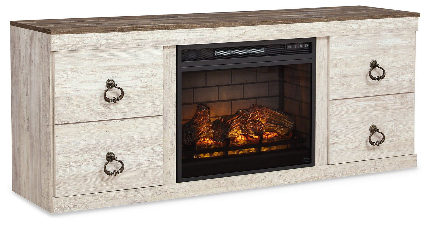 Willowton Whitewash 4-Piece Entertainment Center w/Electric Fireplace- Viva Furn