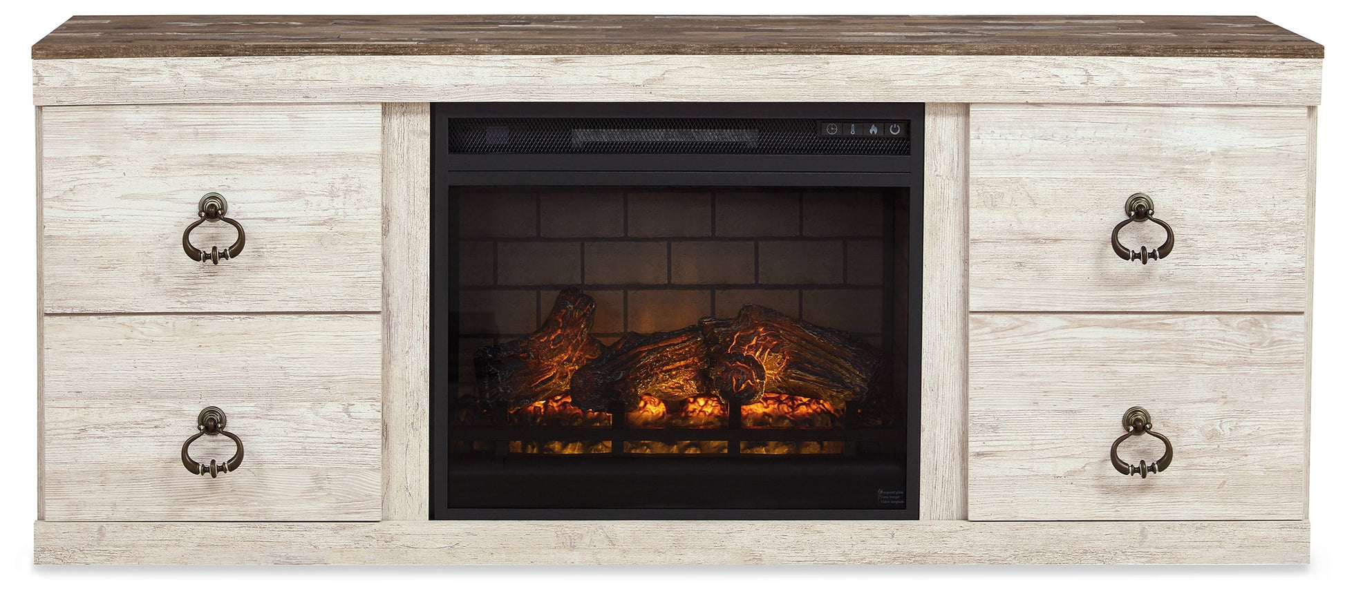Willowton Whitewash 4-Piece Entertainment Center w/Electric Fireplace- Viva Furn