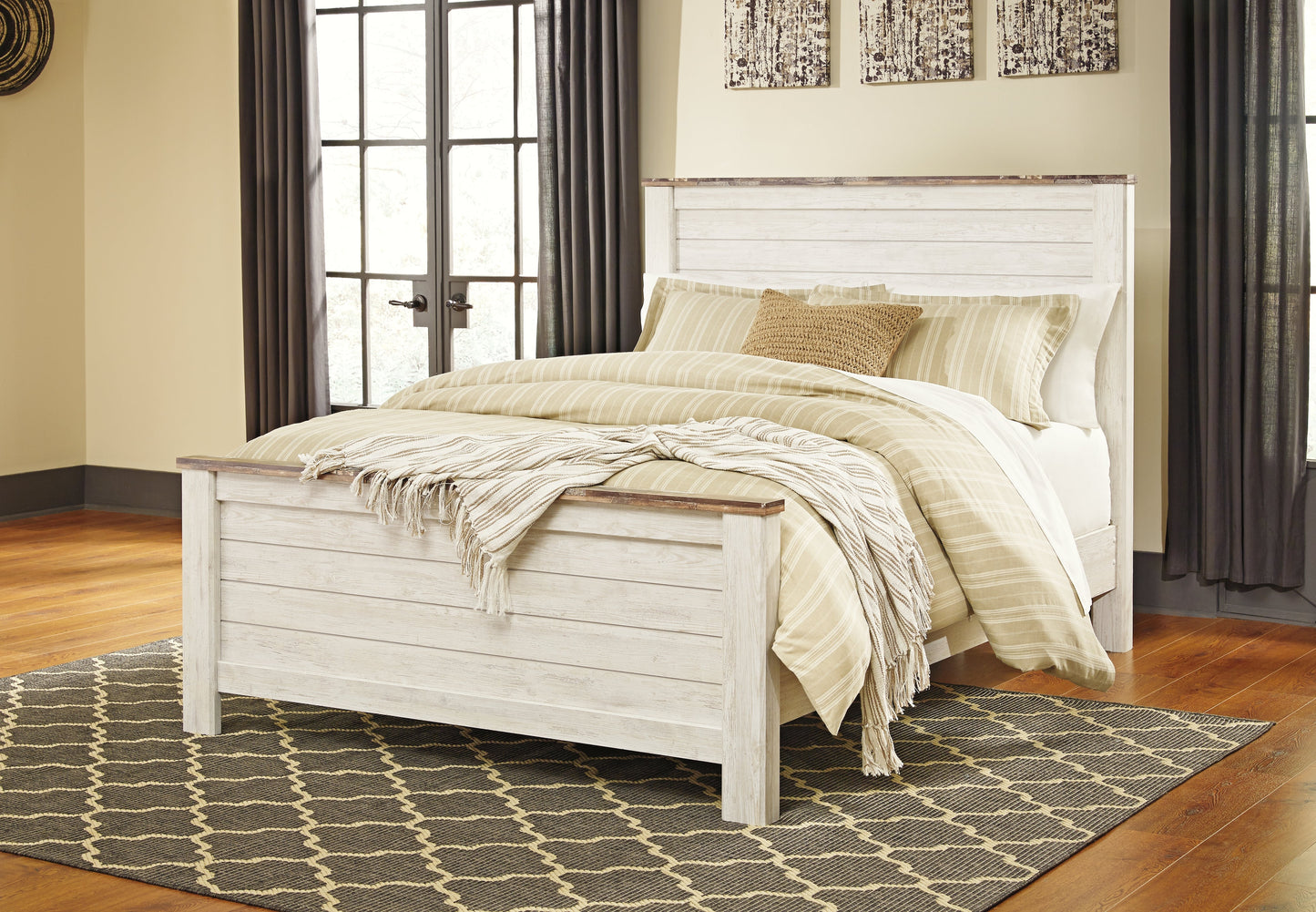 Willowton Whitewash Queen Panel Bed- Viva Furn