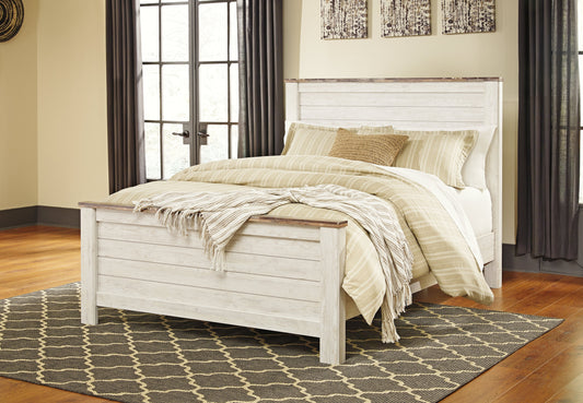 Willowton Whitewash Queen Panel Bed- Viva Furn
