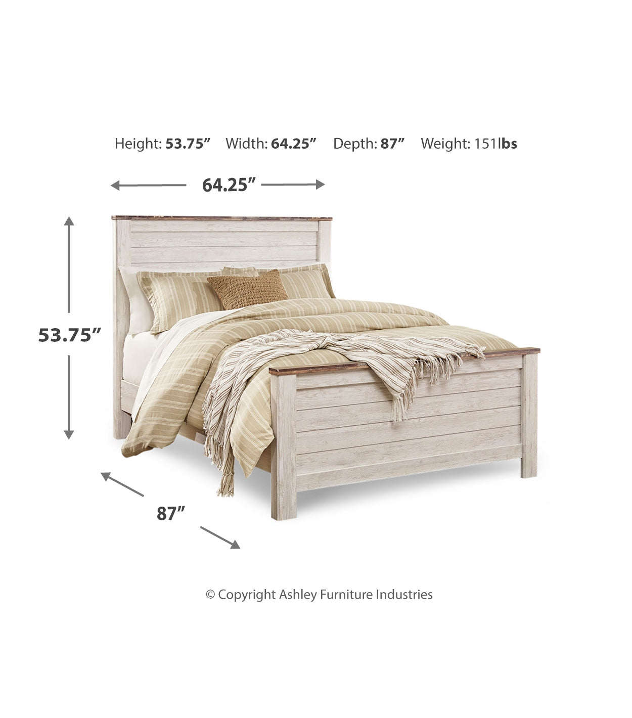 Willowton Whitewash Queen Panel Bed- Viva Furn