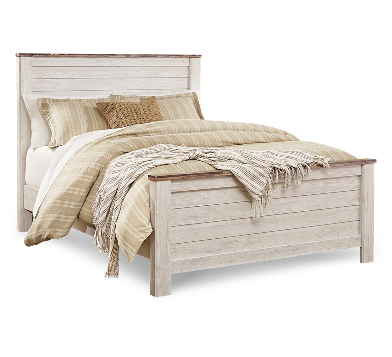 Willowton Whitewash Queen Panel Bed- Viva Furn