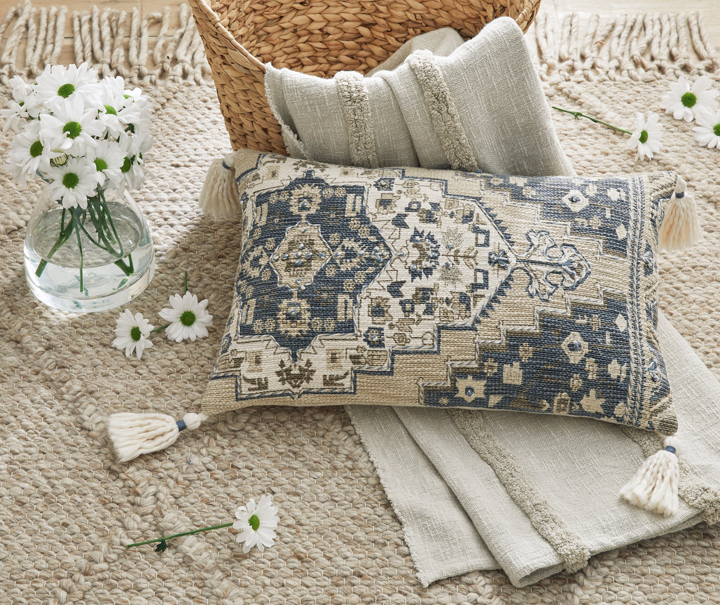 Winbury Blue/Tan/White Pillow- Viva Furn