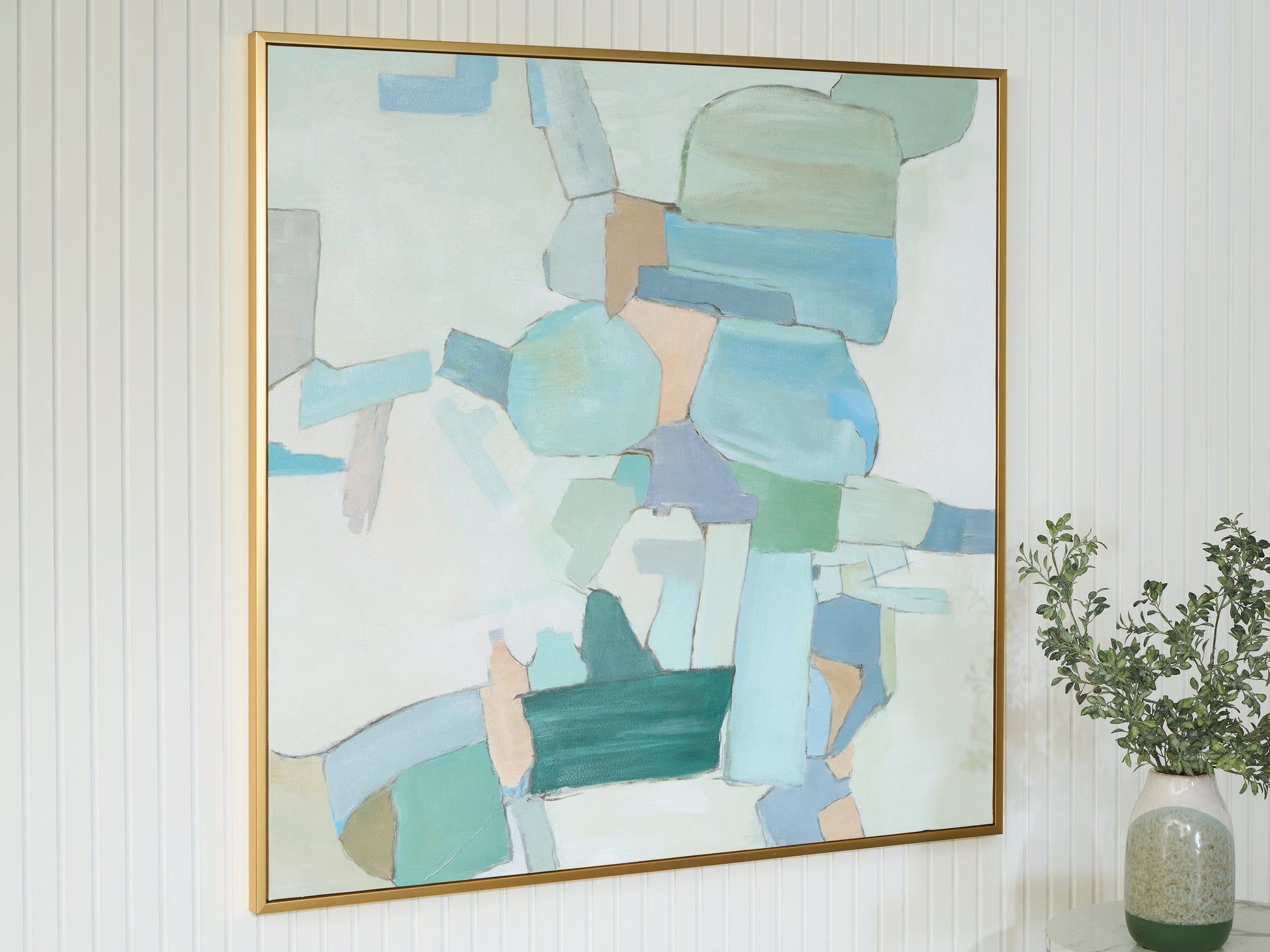 Wynburn White/Blue/Green Wall Art- Viva Furn