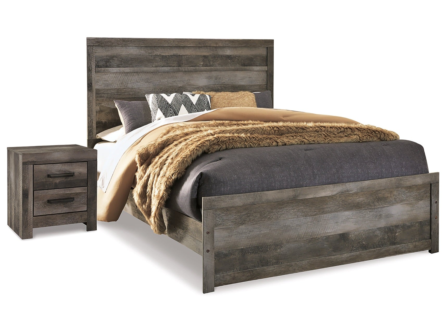 Wynnlow Gray Queen Panel Bedroom Set with Nightstand- Viva Furn