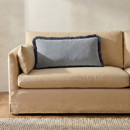 Yasmin Light Blue Faux Mohair Lumbar Cushion - Ornate Home