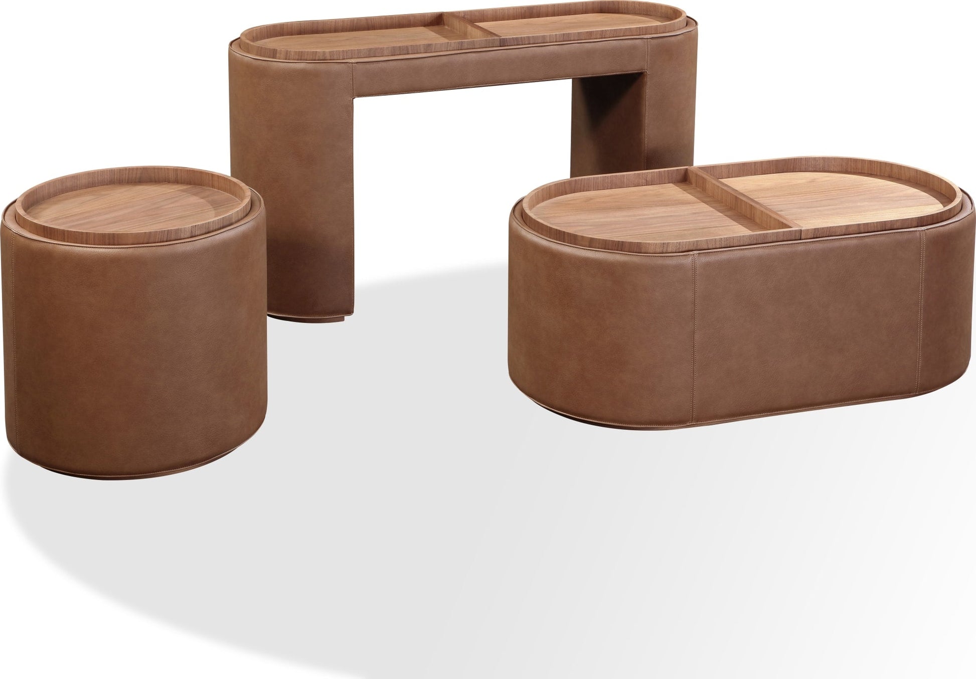 Yeal Sahara Leather Upholstered Storage Console Table with Wooden Tray Top - Ornate Home