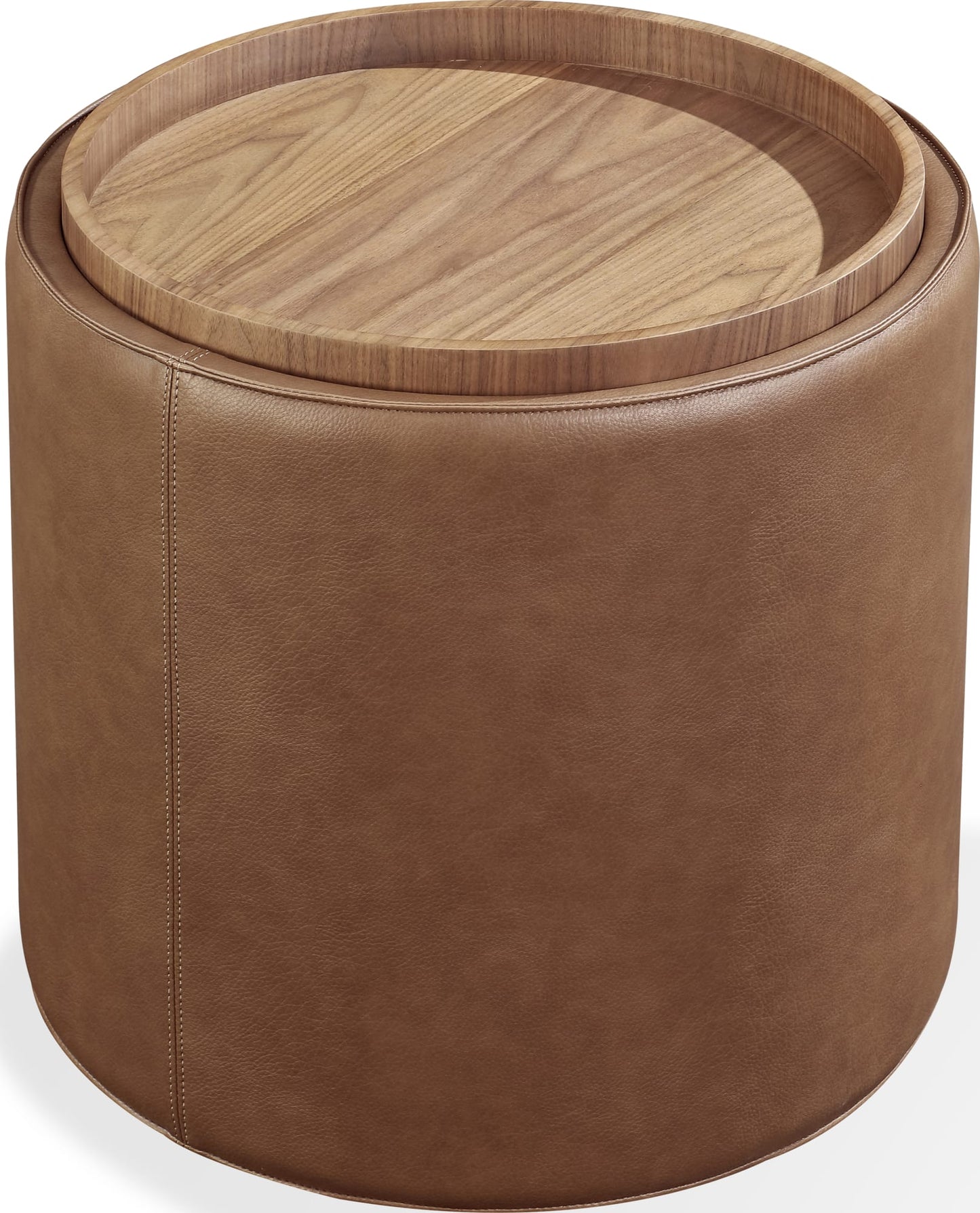 Yeal Sahara Leather Upholstered Storage End Table with Wooden Tray Top - Ornate Home