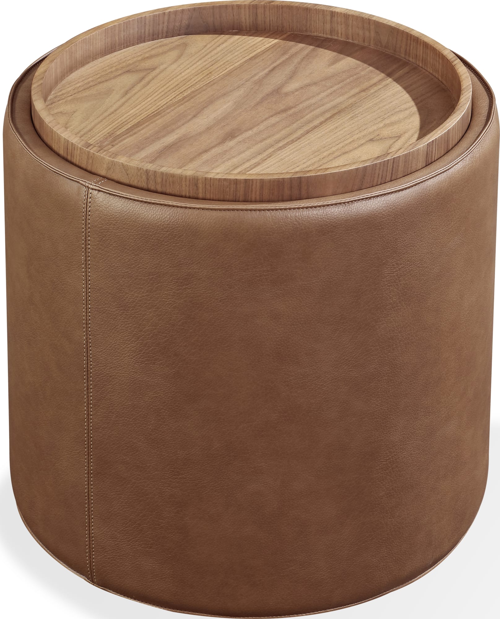 Yeal Sahara Leather Upholstered Storage End Table with Wooden Tray Top - Ornate Home