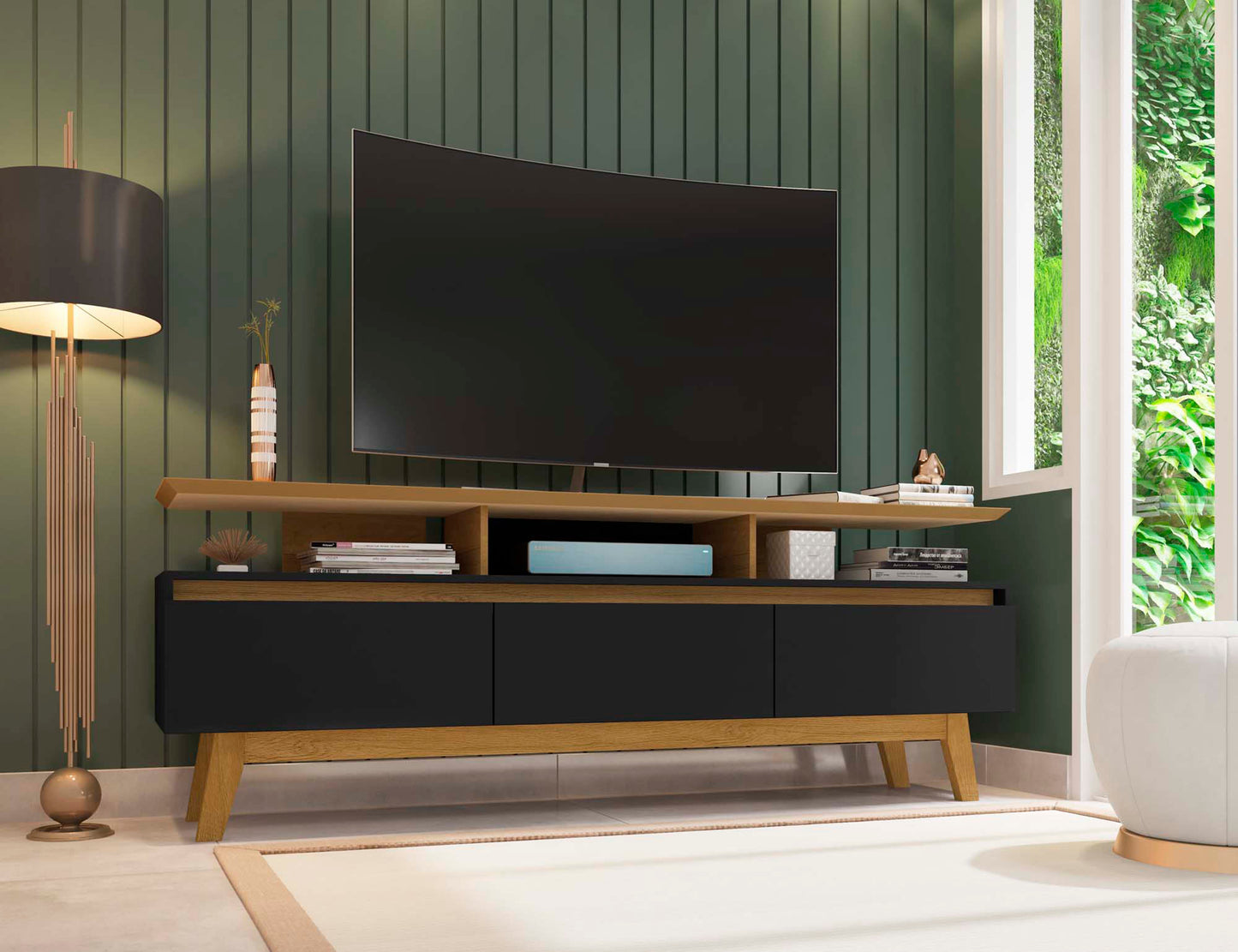 Yonkers 70.86 TV Stand in Black and Cinnamon - Ornate Home