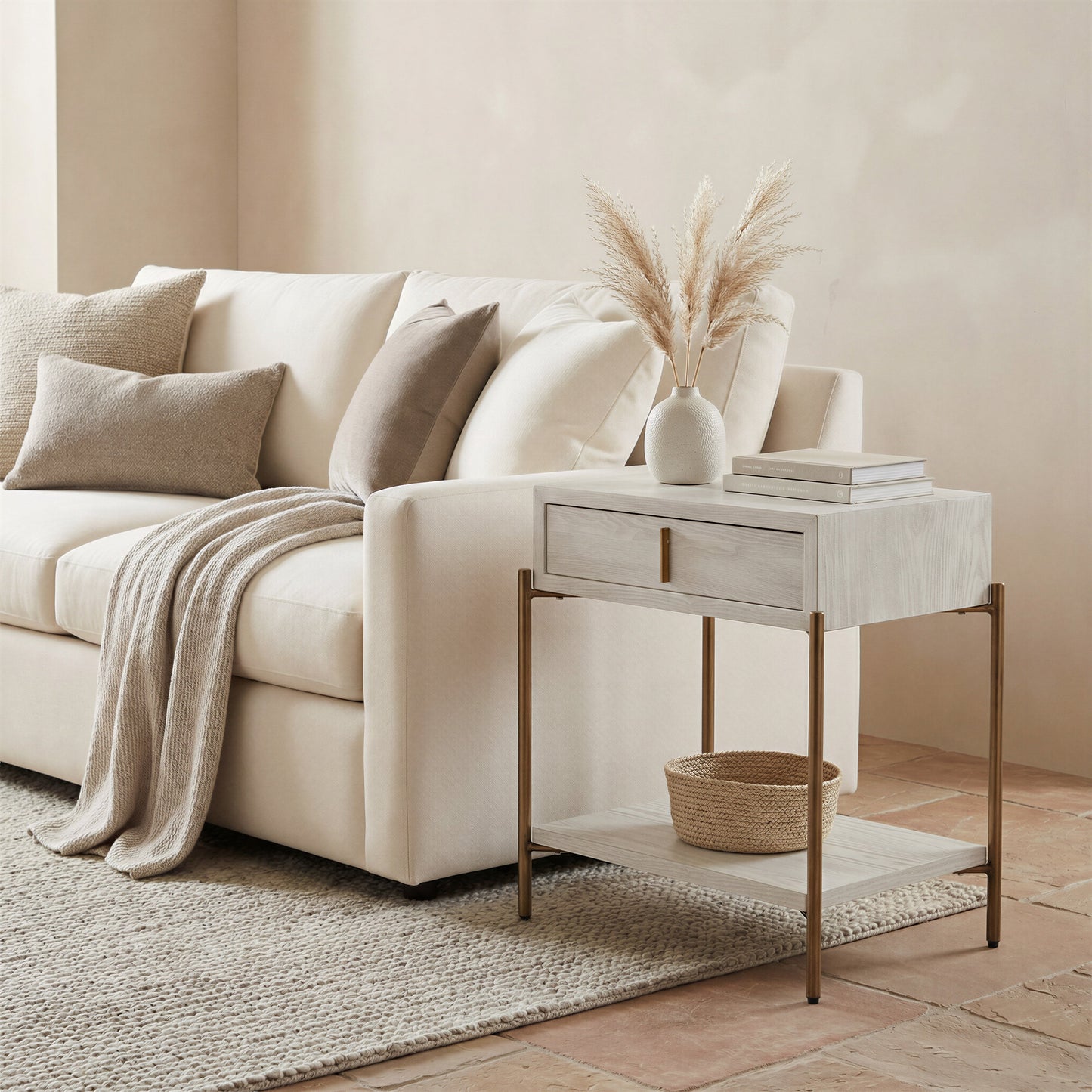 Yoru Oak White Side Table - Ornate Home