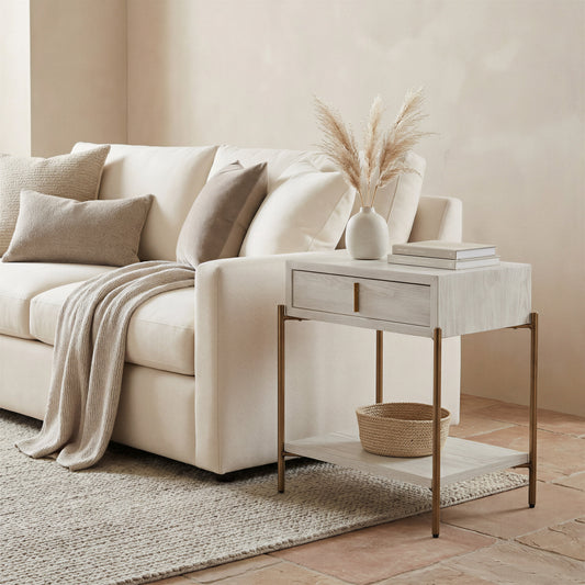 Yoru Oak White Side Table - Ornate Home