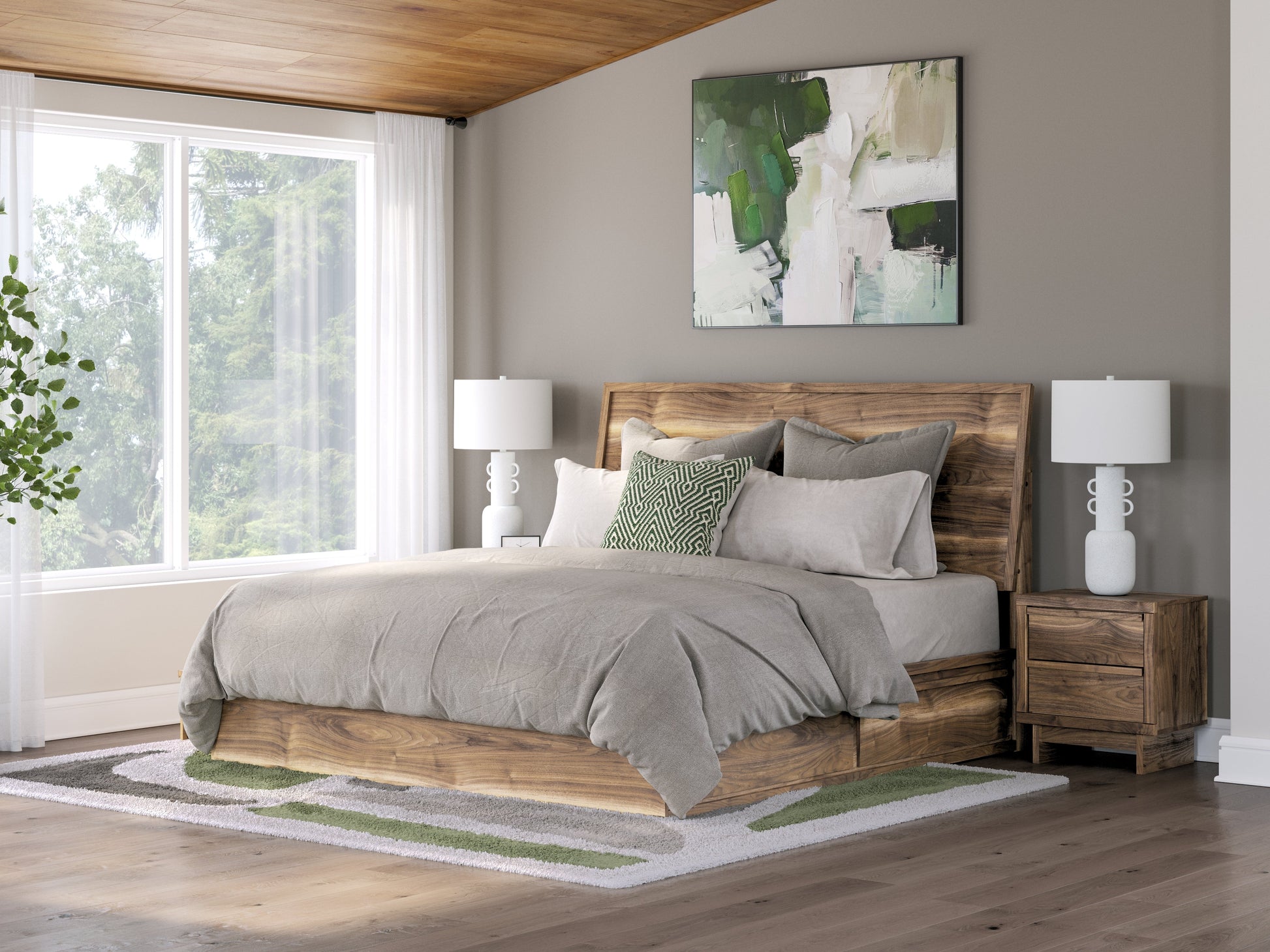 Zadilyn Brown King Panel Bed with Storage- Viva Furn