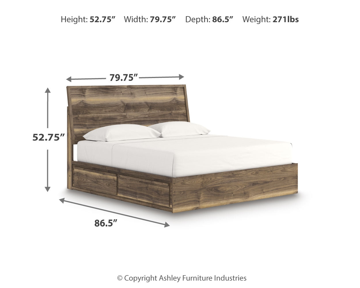 Zadilyn Brown King Panel Bed with Storage- Viva Furn