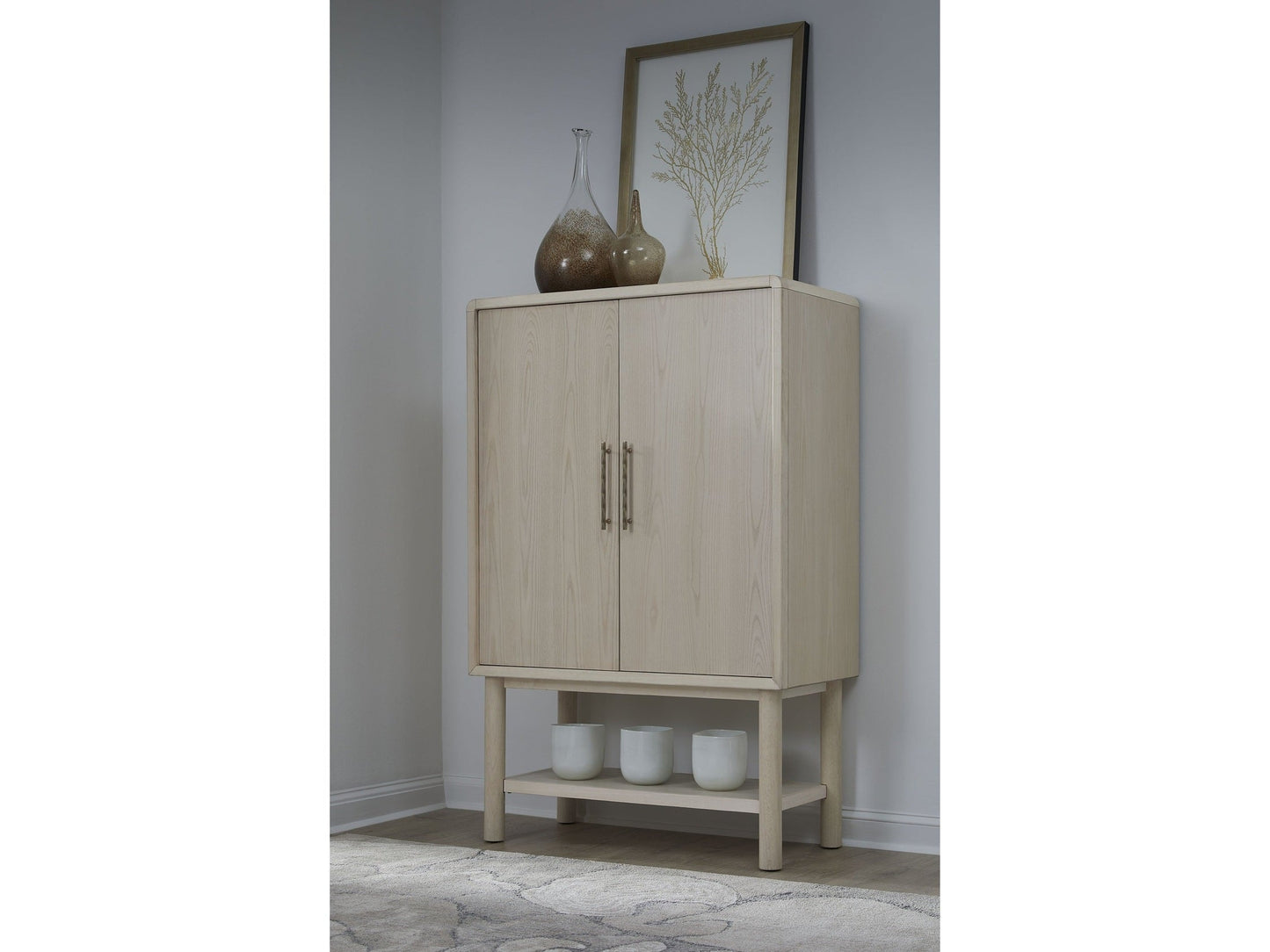 Zinnia Two Door Ash Wood Bar Cabinet in White Sand - Ornate Home