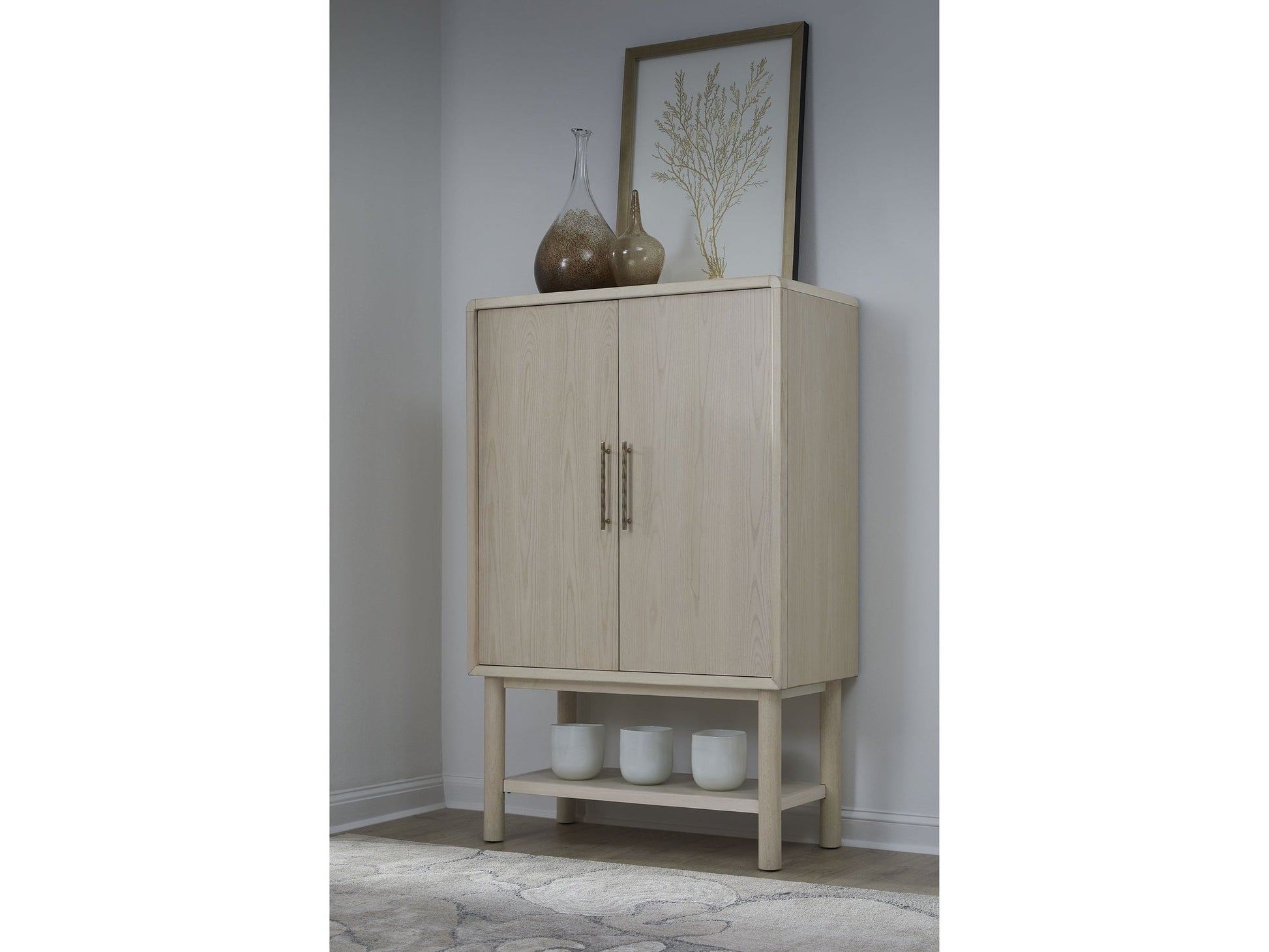 Zinnia Two Door Ash Wood Bar Cabinet in White Sand - Ornate Home