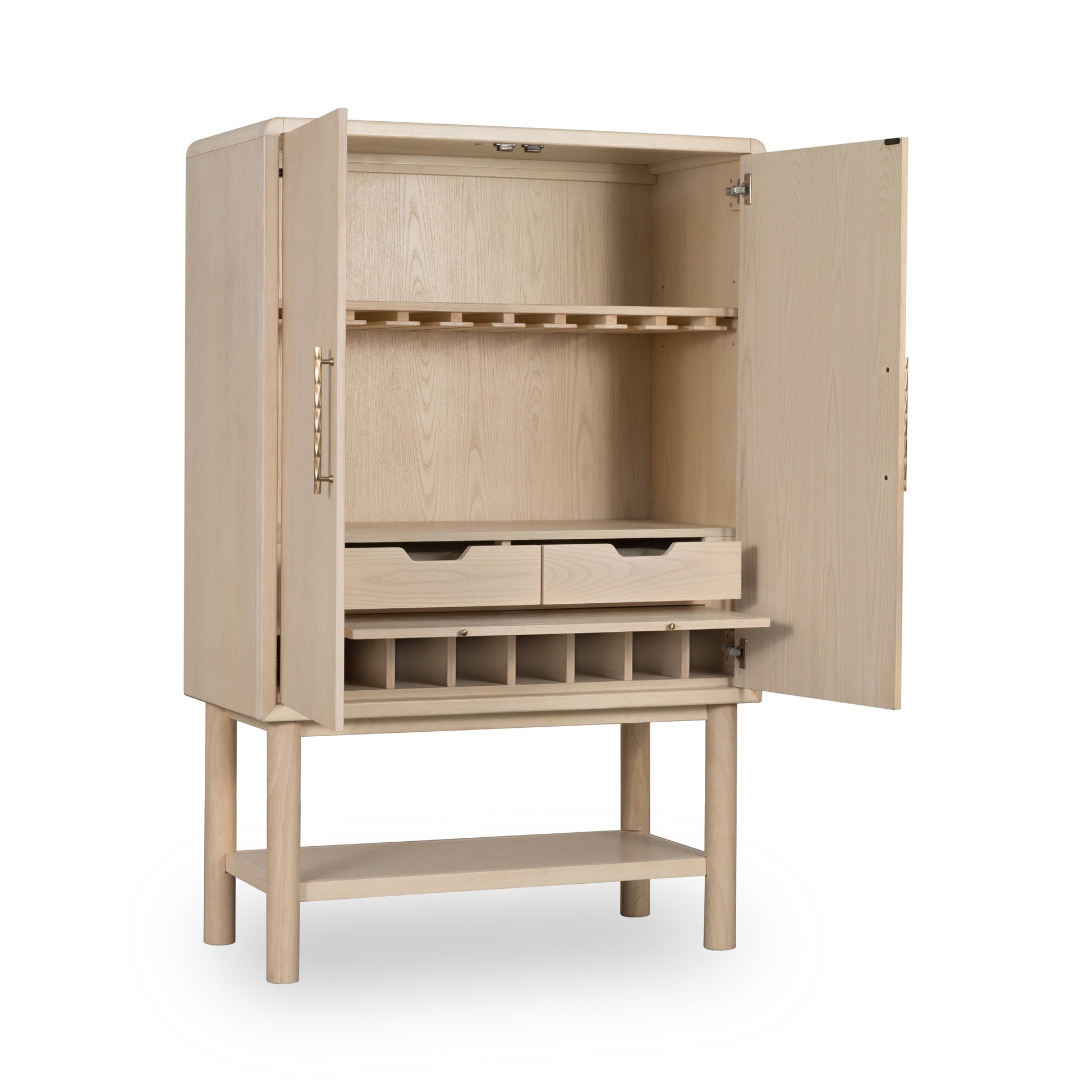 Zinnia Two Door Ash Wood Bar Cabinet in White Sand - Ornate Home