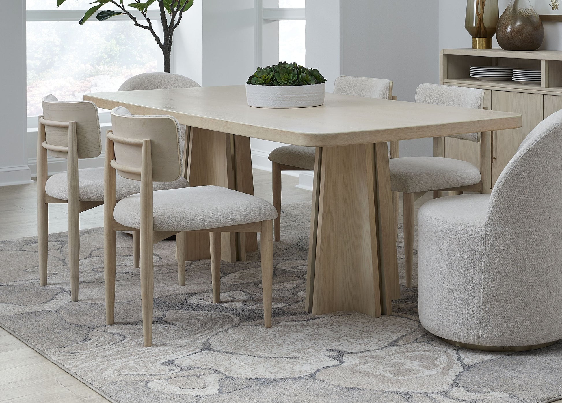 Zinnia Wood Back Dining Chair in White Sand and Dune Chenille (Set of 2) - Ornate Home