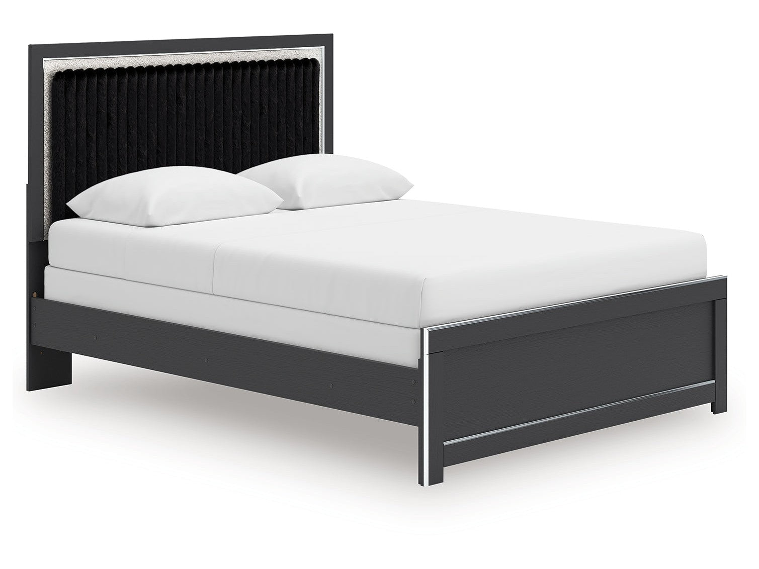 Zuraleus Black Queen Upholstered Panel Bed- Viva Furn