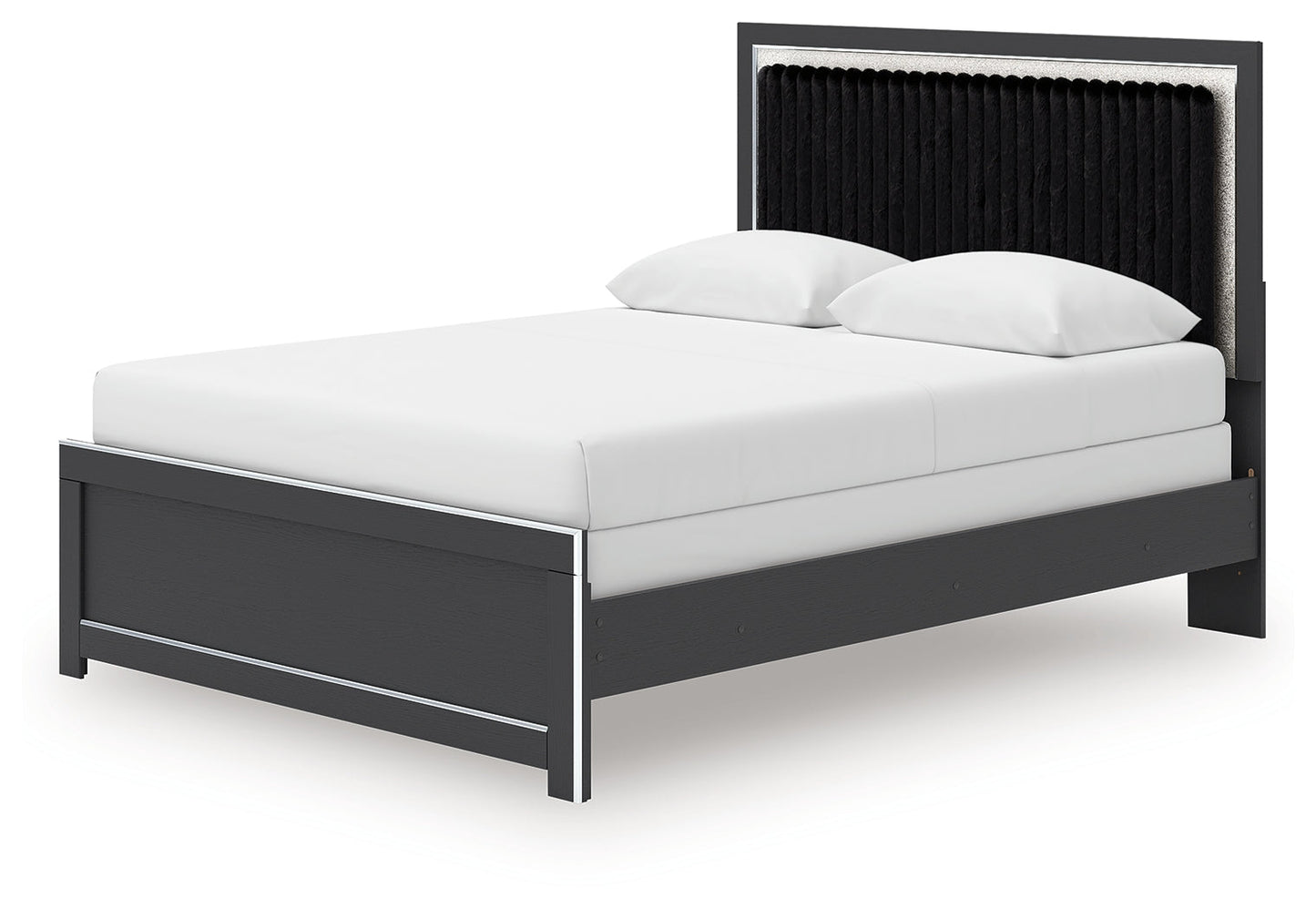 Zuraleus Black Queen Upholstered Panel Bed- Viva Furn