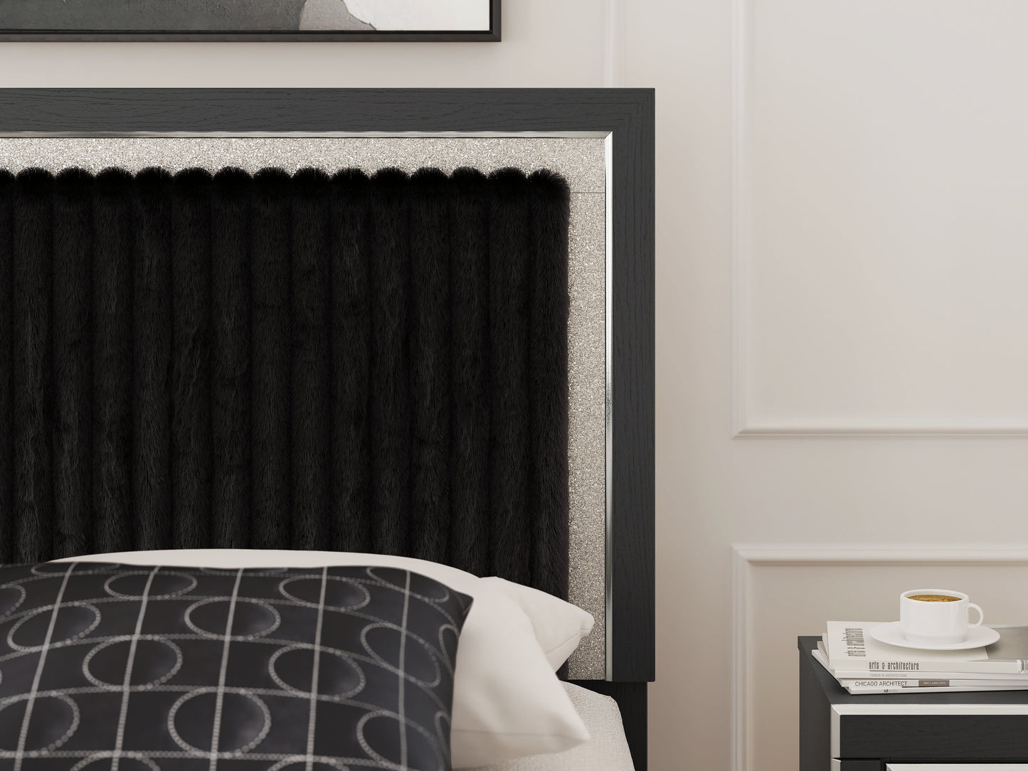 Zuraleus Black Queen Upholstered Panel Bed- Viva Furn