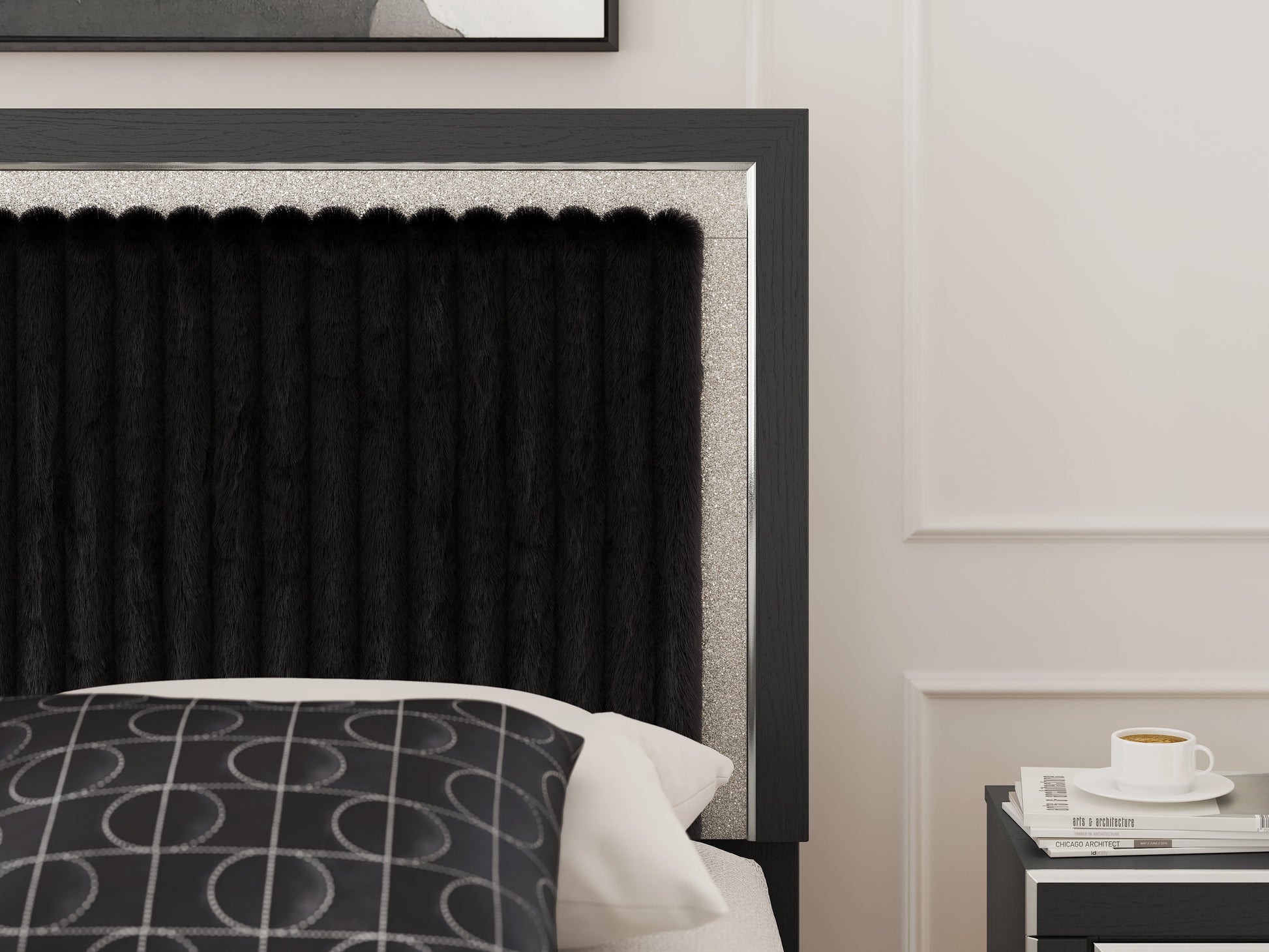 Zuraleus Black Queen Upholstered Panel Bed- Viva Furn