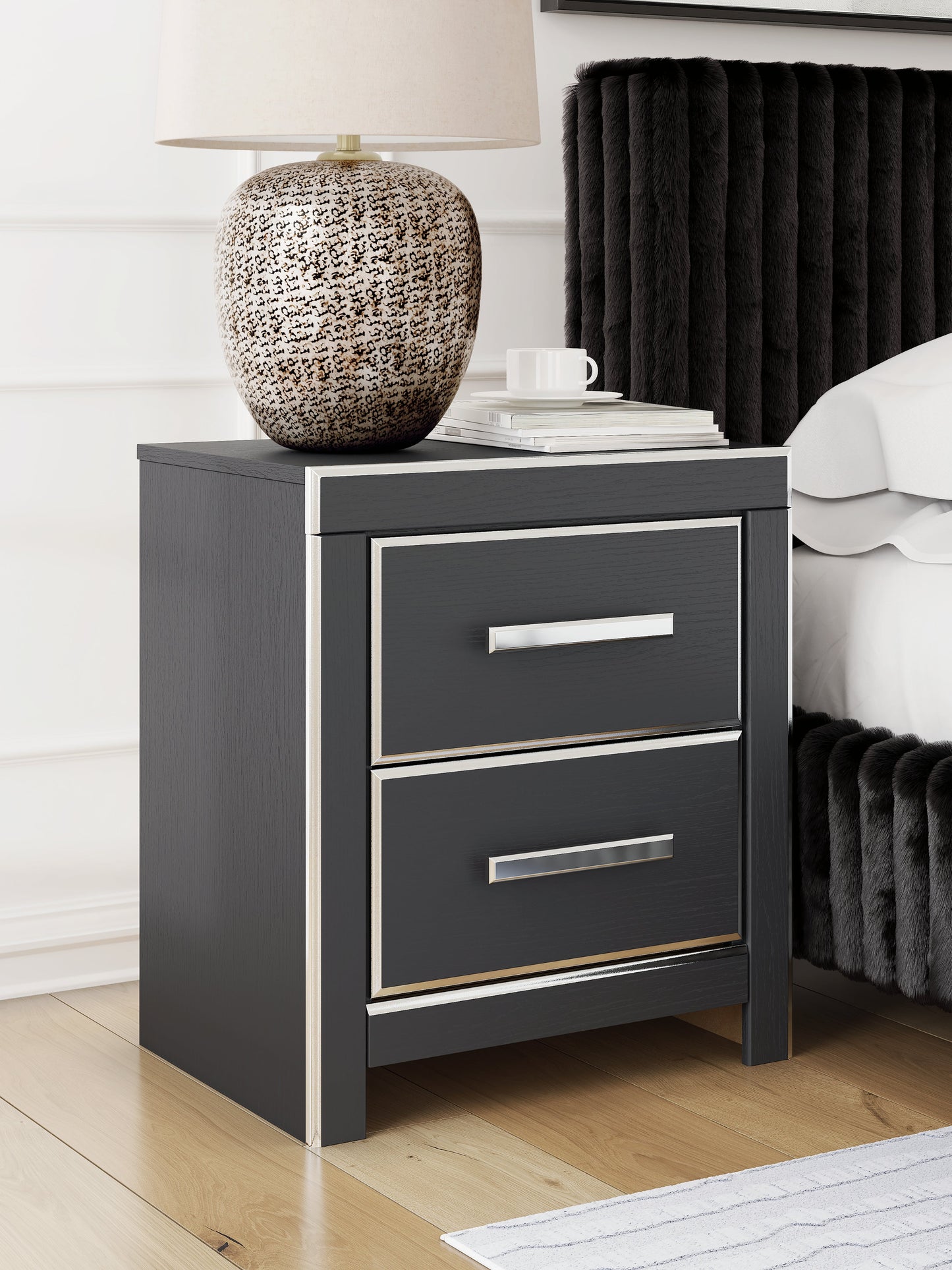 Zuraleus Black Two Drawer Night Stand- Viva Furn