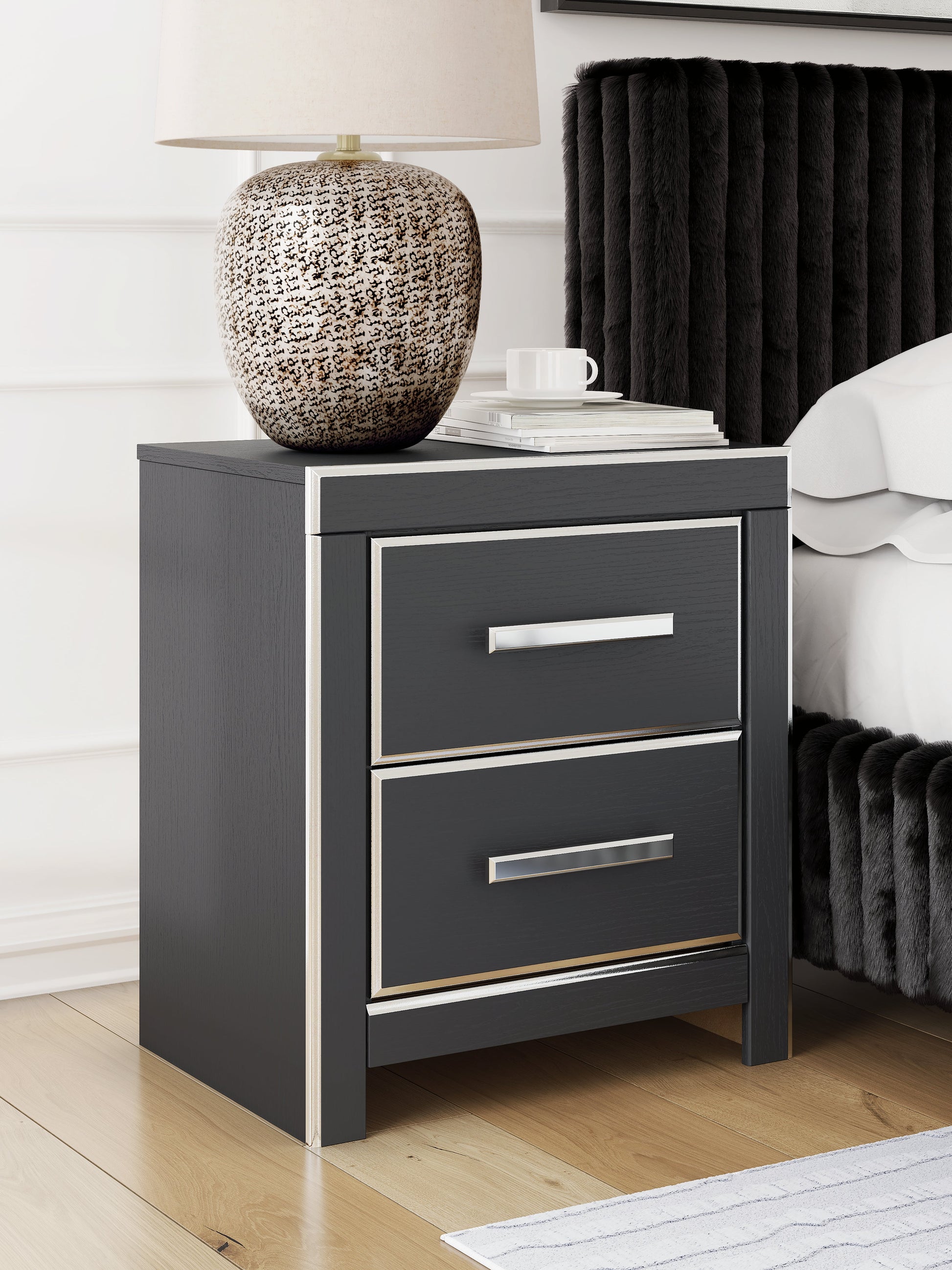 Zuraleus Black Two Drawer Night Stand- Viva Furn
