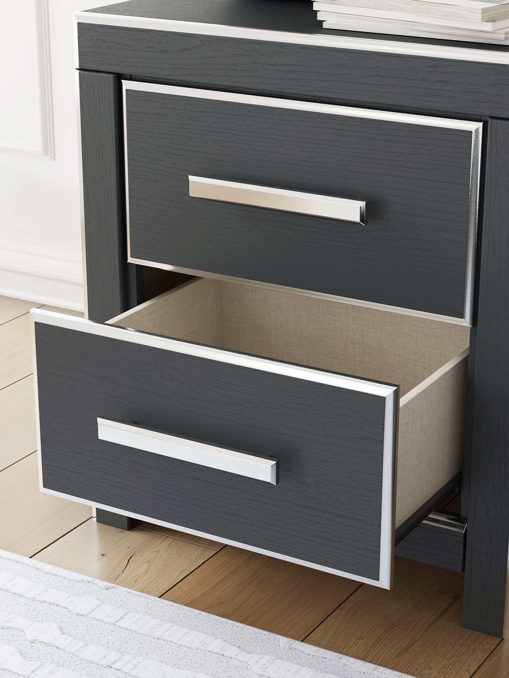 Zuraleus Black Two Drawer Night Stand- Viva Furn