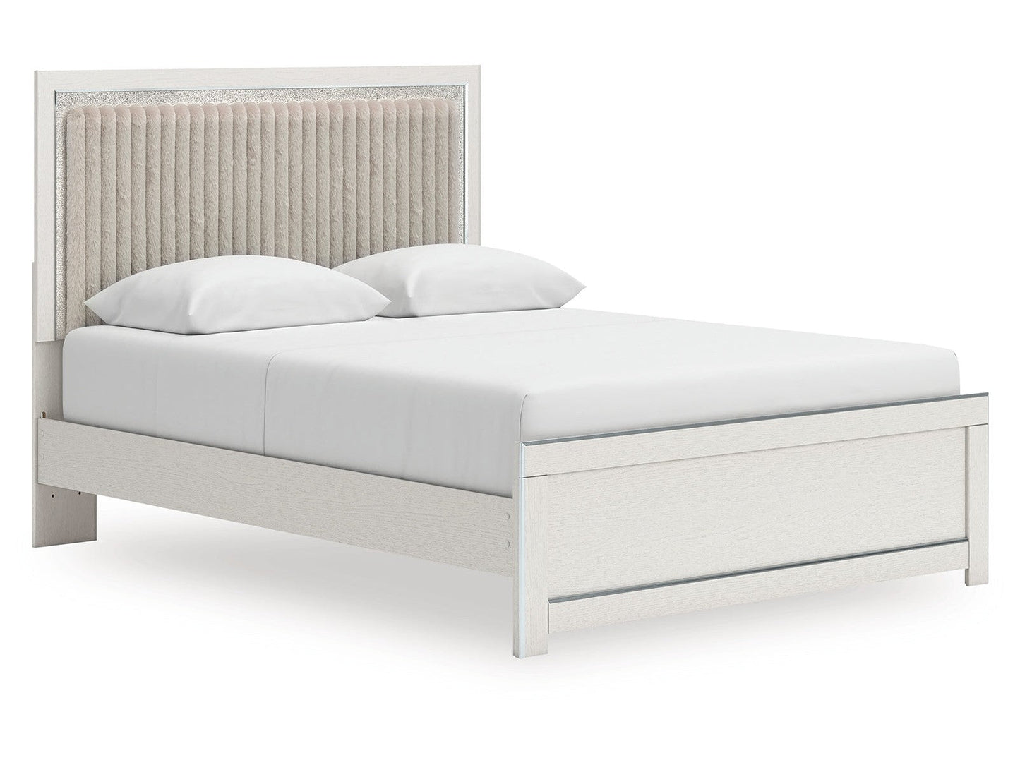 Zuraleus White Queen Upholstered Panel Platform Bed- Viva Furn