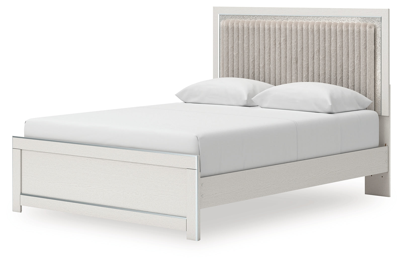 Zuraleus White Queen Upholstered Panel Platform Bed- Viva Furn