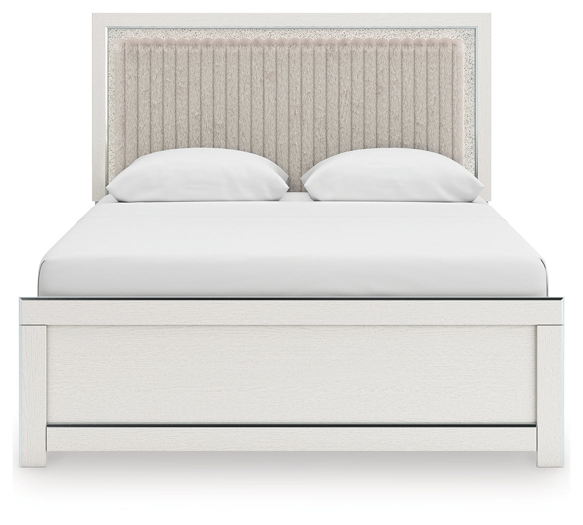 Zuraleus White Queen Upholstered Panel Platform Bed- Viva Furn