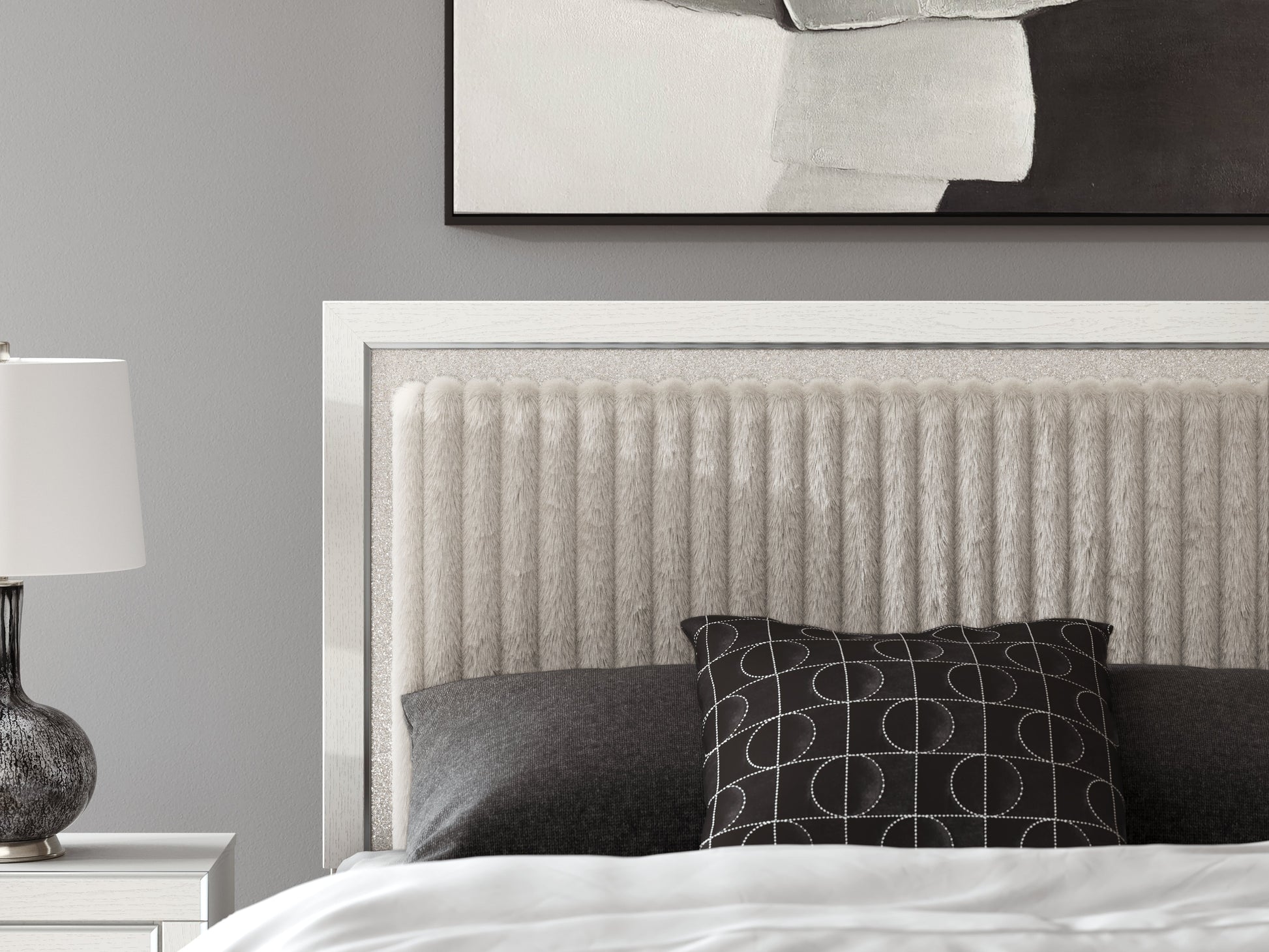 Zuraleus White Queen Upholstered Panel Platform Bed- Viva Furn