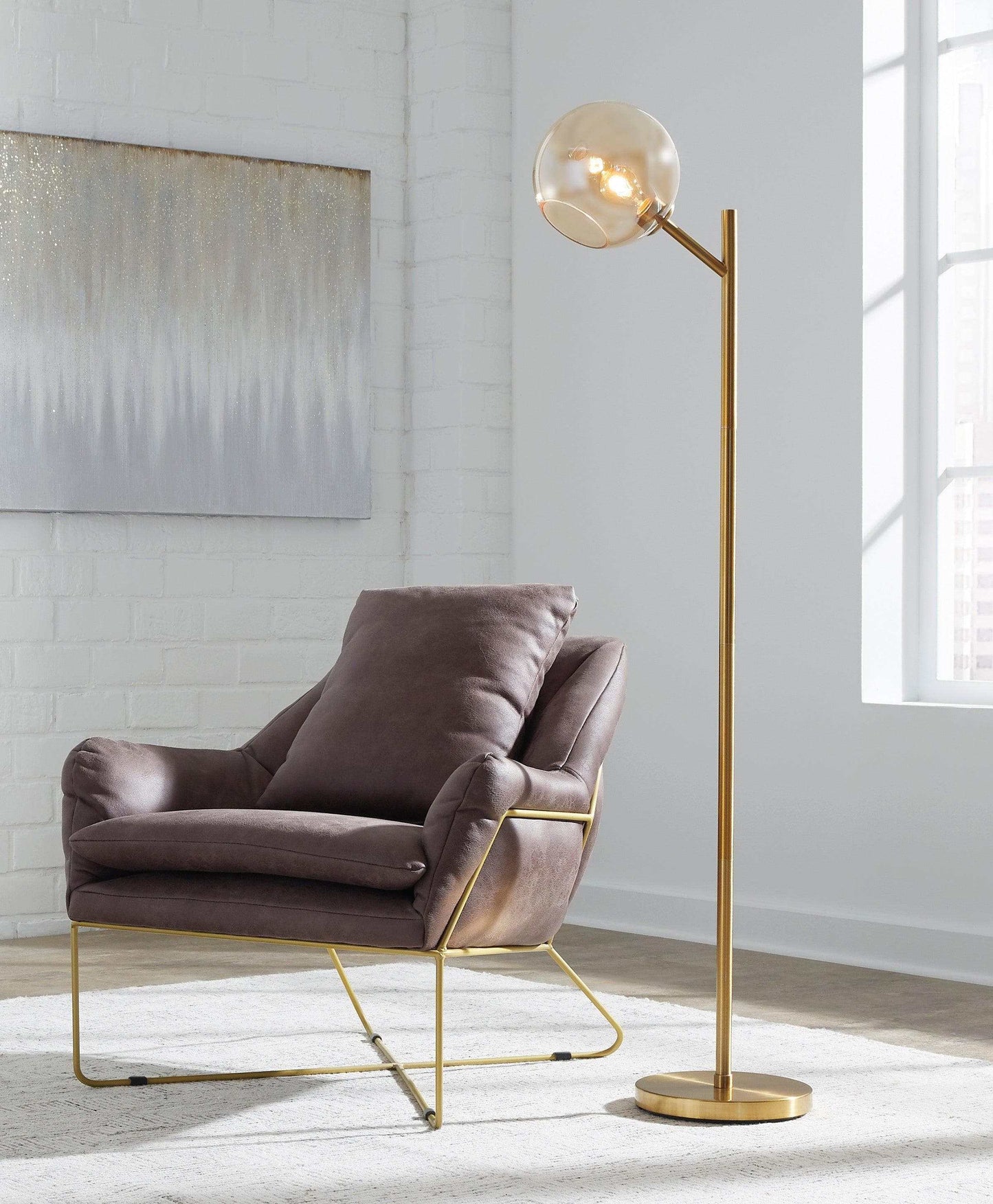 Abanson Gold Floor Lamp w/ Glass Shade