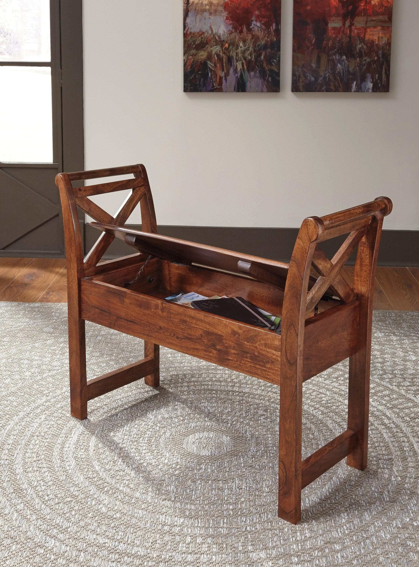 Abbonto Warm Brown Accent Storage Bench