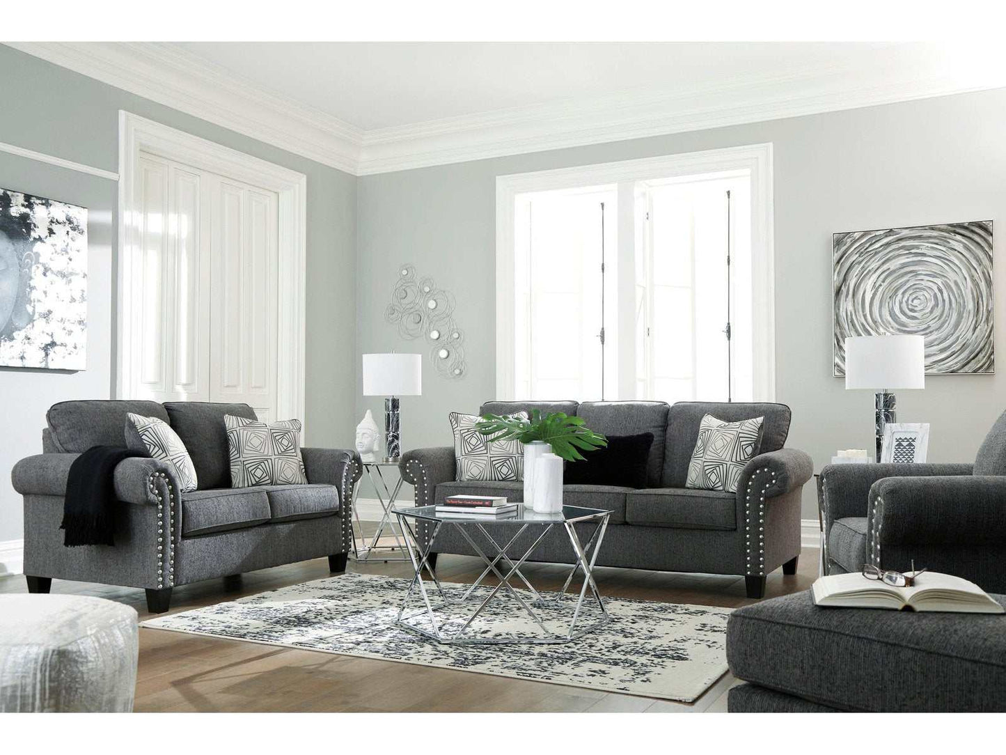 Agleno Charcoal 3pc Living Room Set