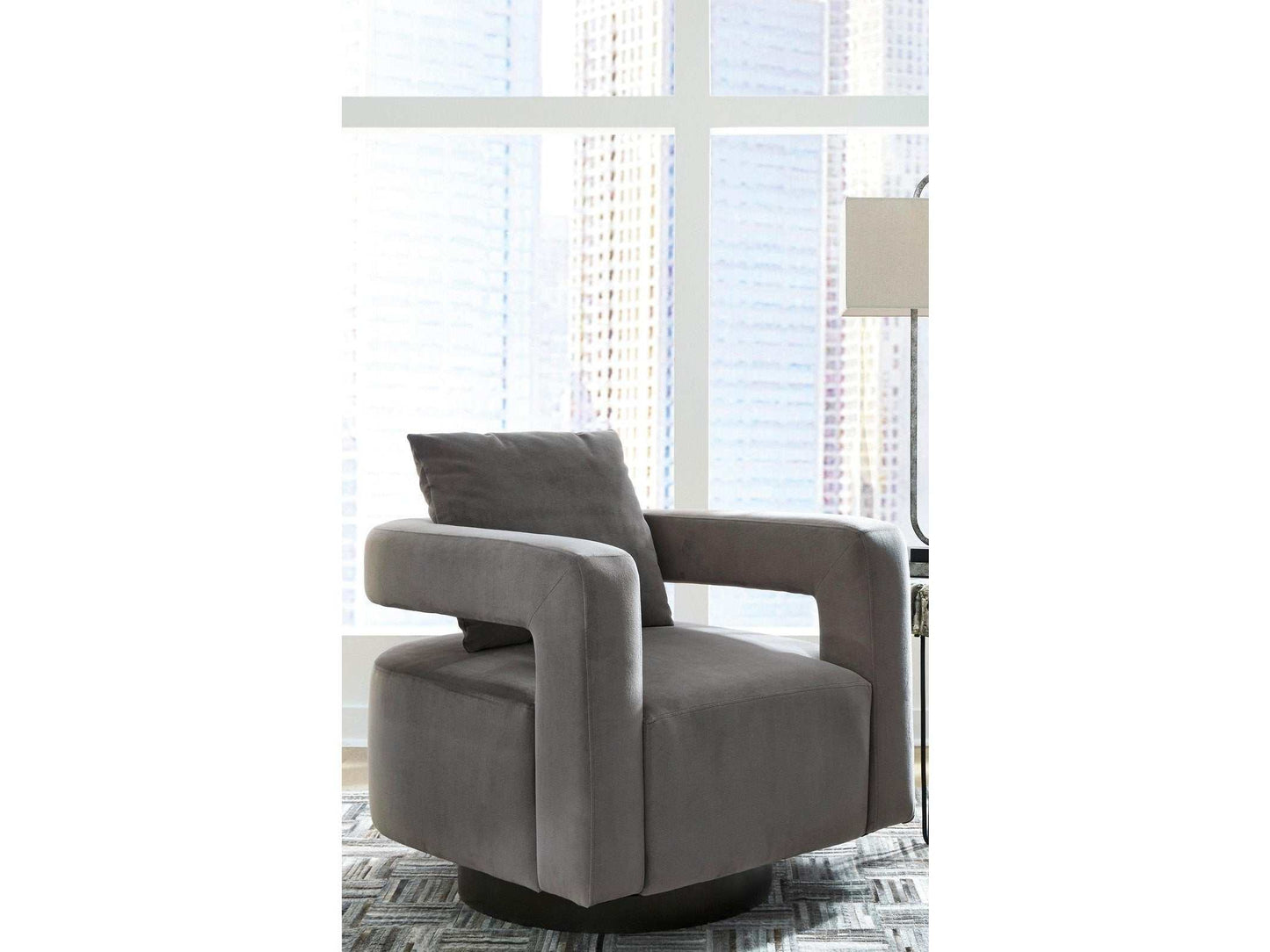 Alcoma Gray Velvet Swivel Accent Chair