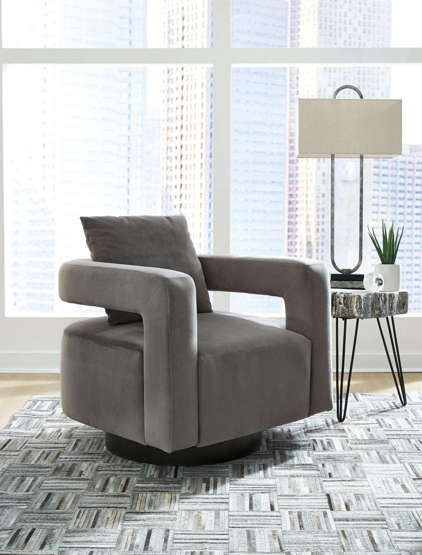 Alcoma Gray Velvet Swivel Accent Chair