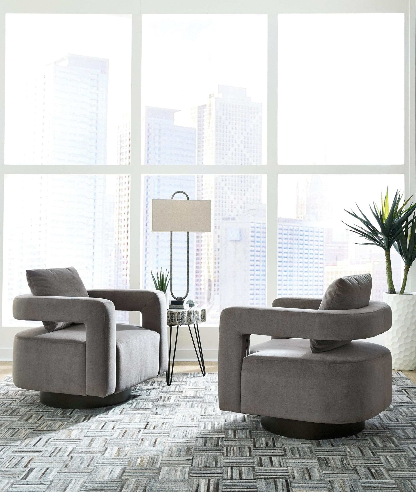 Alcoma Gray Velvet Swivel Accent Chair