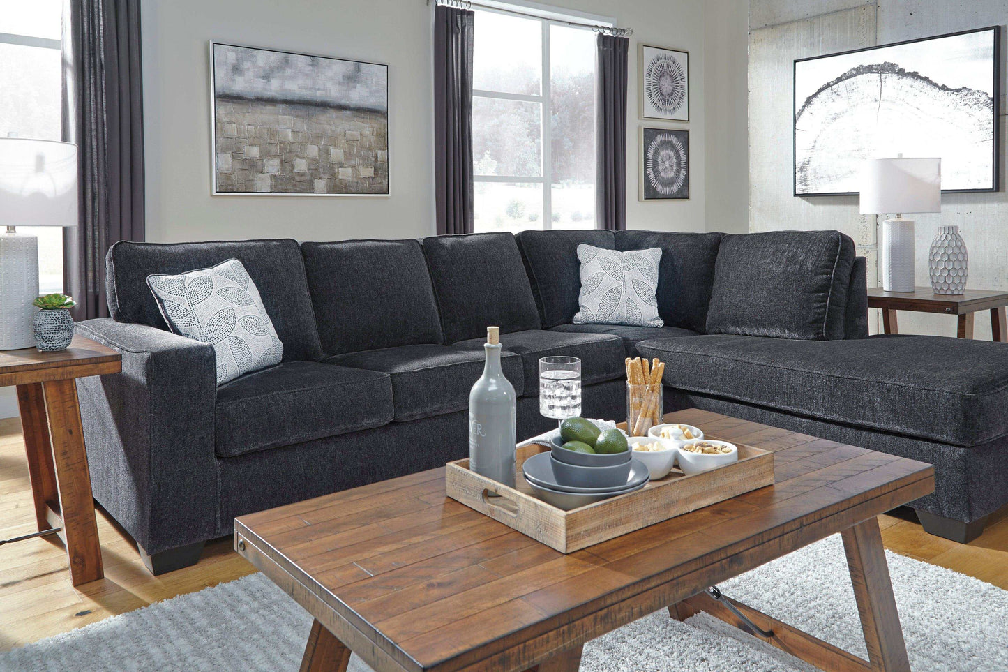 Altari Slate Full Sleeper Sectional Sofa w/ RAF Chaise