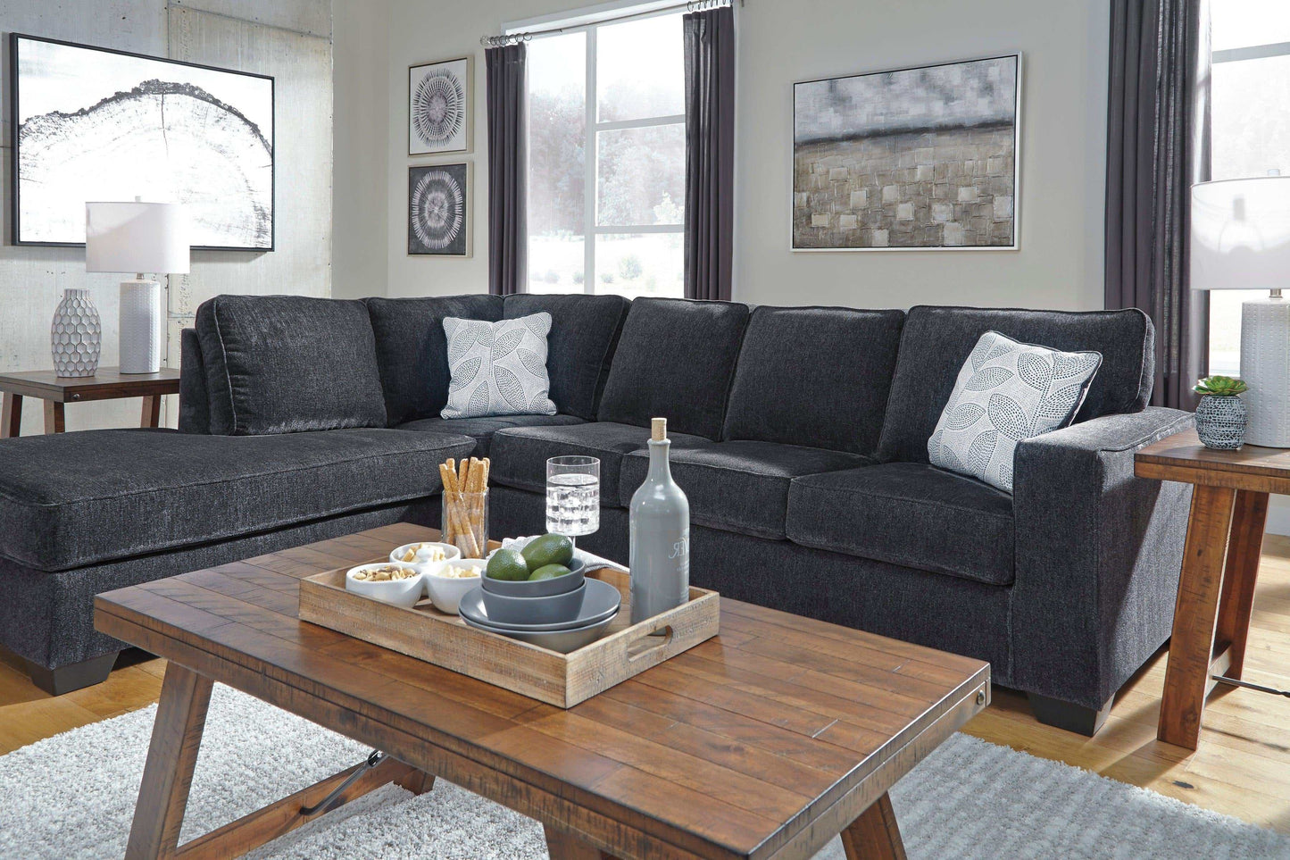 Altari Slate Full Sleeper Sectional Sofa w/ LAF Chaise