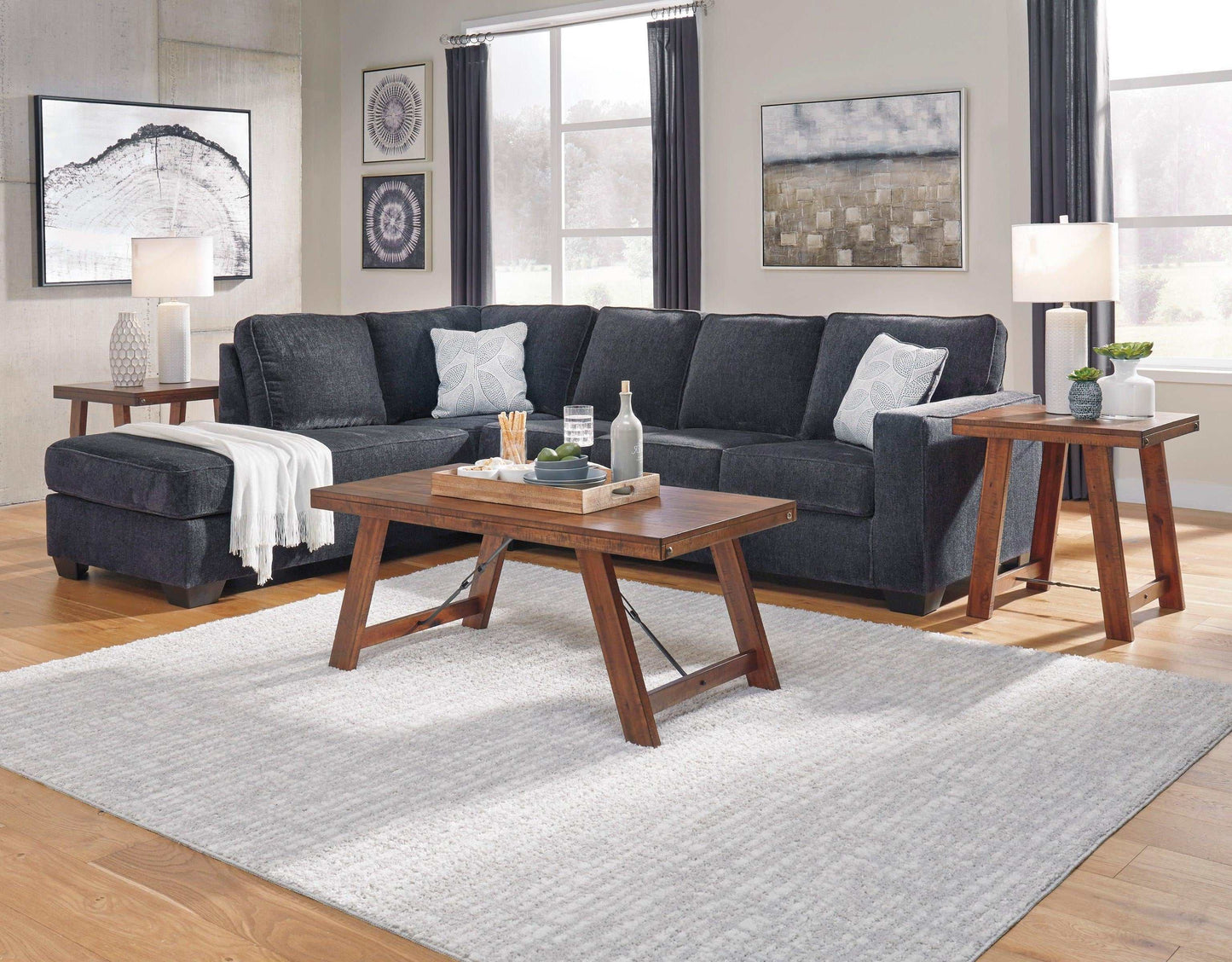 Altari Slate Full Sleeper Sectional Sofa w/ LAF Chaise