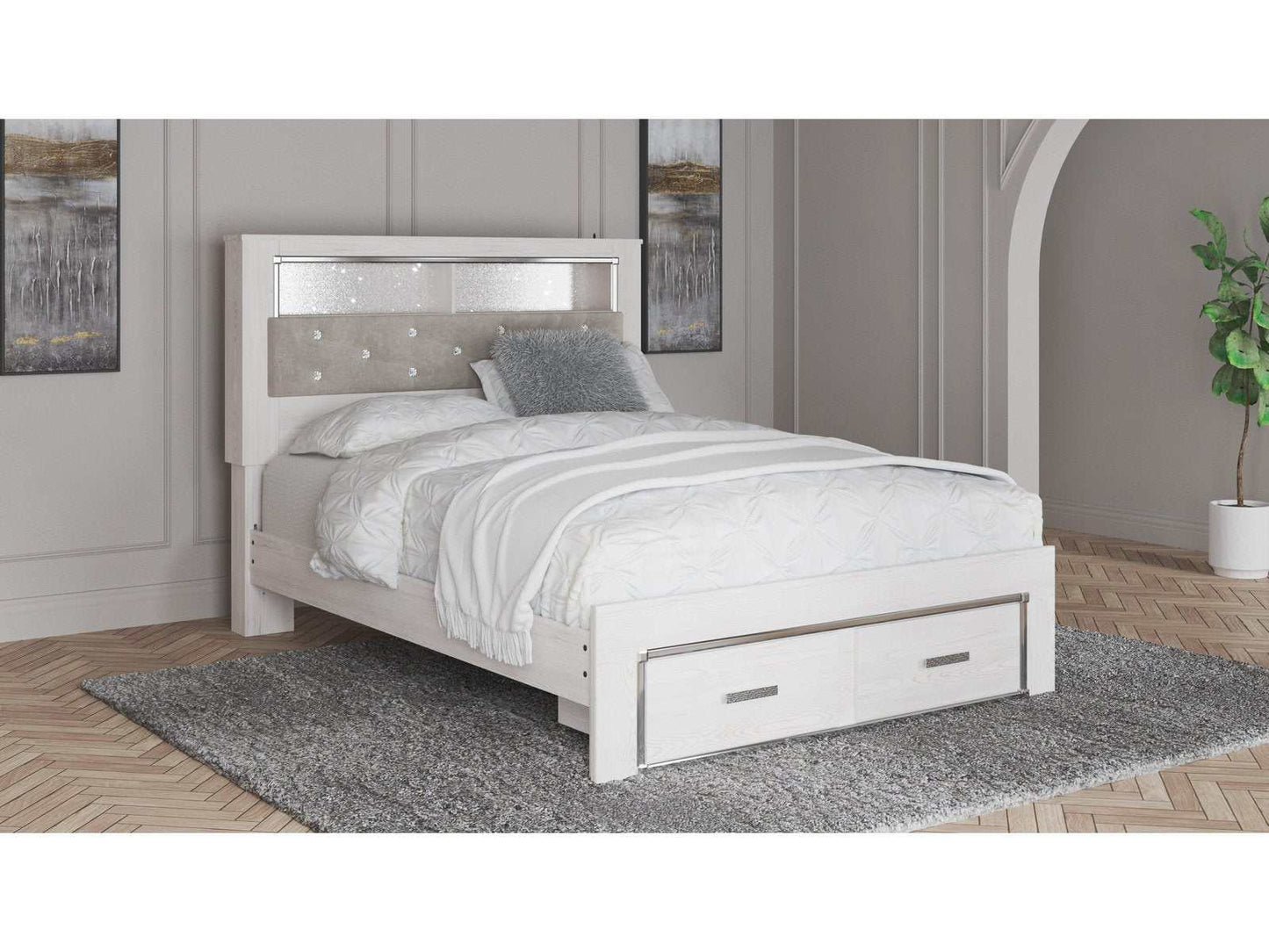 Altyra Queen Upholstered Bookcase Bed w/ Storage