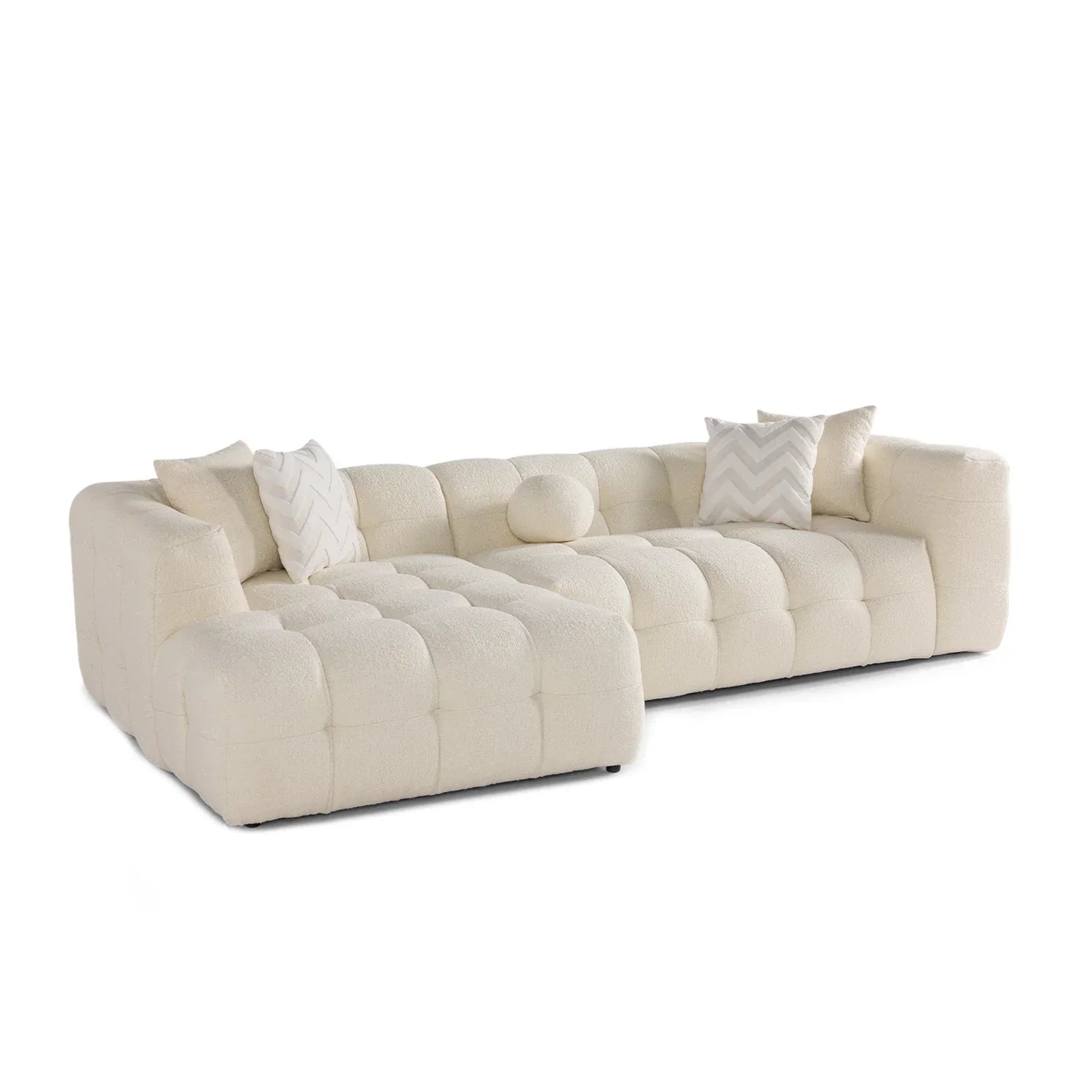 Brooklyn Ivory Boucle L Shape Sectional Sofa - Ornate Home