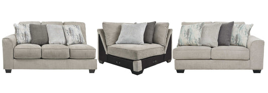 Ardsley Pewter 3pc RAF Sectional w/ LAF Sofa