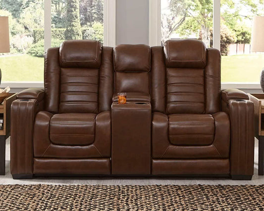 Backtrack Chocolate Power Reclining Loveseat w/ Console