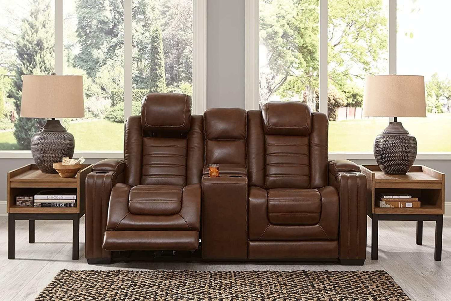 Backtrack Chocolate Power Reclining Loveseat w/ Console