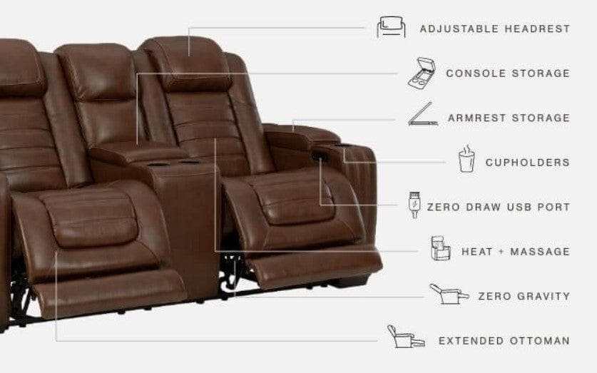 Backtrack Chocolate Power Reclining Loveseat w/ Console