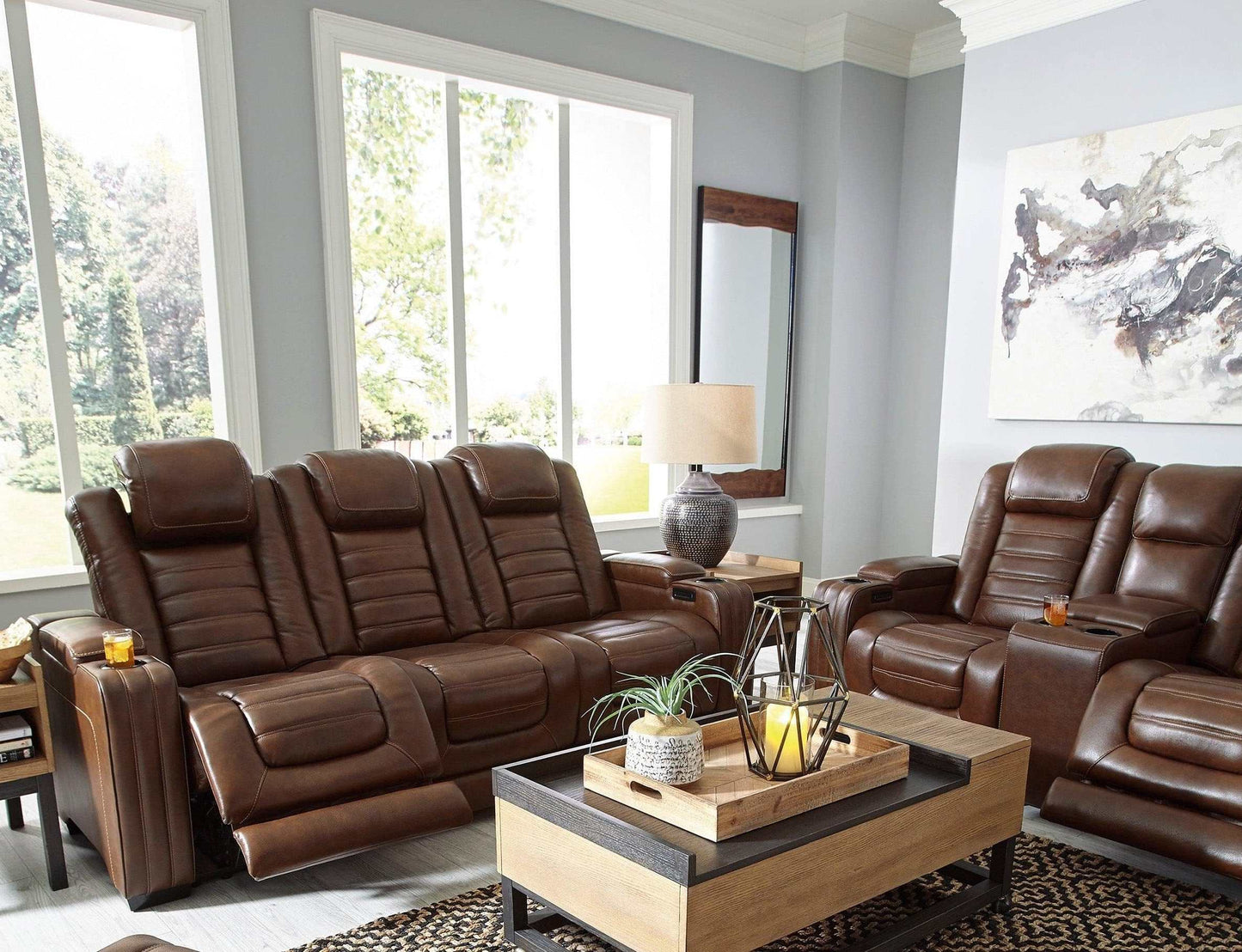 Backtrack Chocolate Power Reclining Sofa & Loveseat / 2pc Set